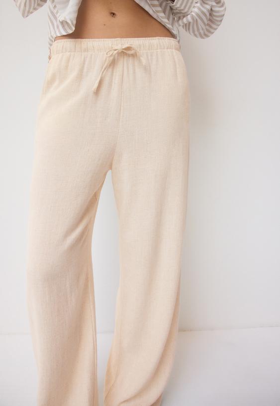 Keten görünümlü dökümlü pantolon - Görsel 5