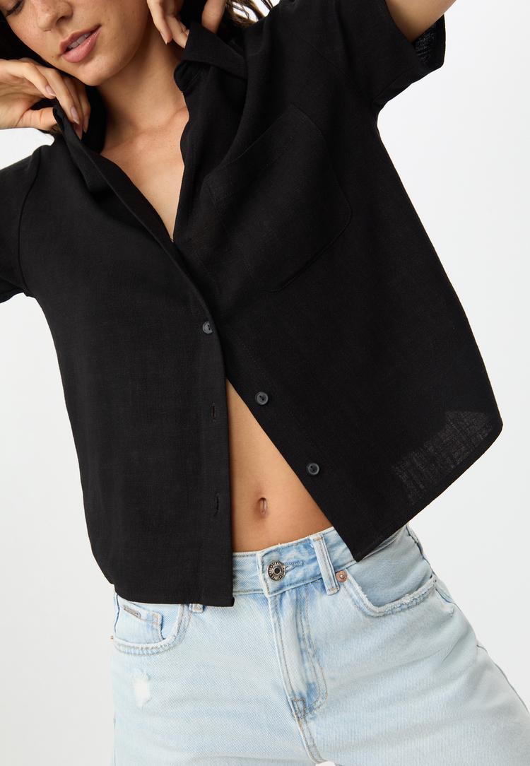 blouse met korte mouw van linnenmix