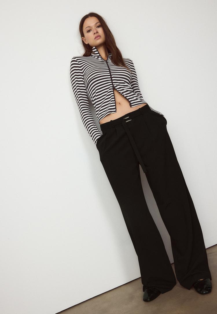 wide leg trousers with buckle detail