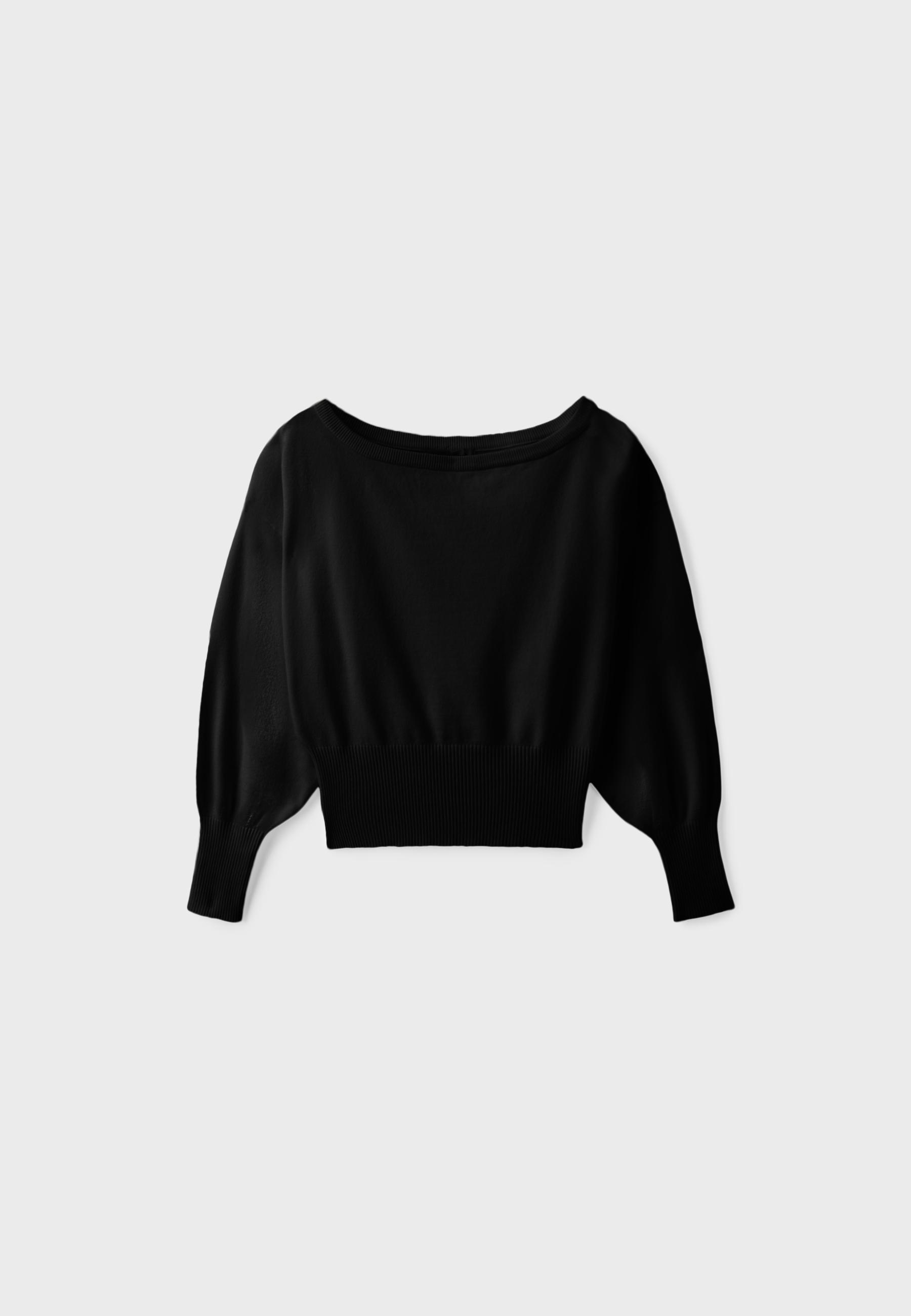 Asymmetric ribbed hem knit jumper — Black
