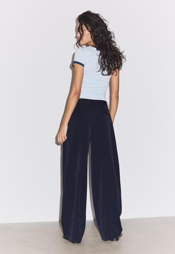 Stradivarius Smart Barrel Trousers With Darts Navy Blue 8
