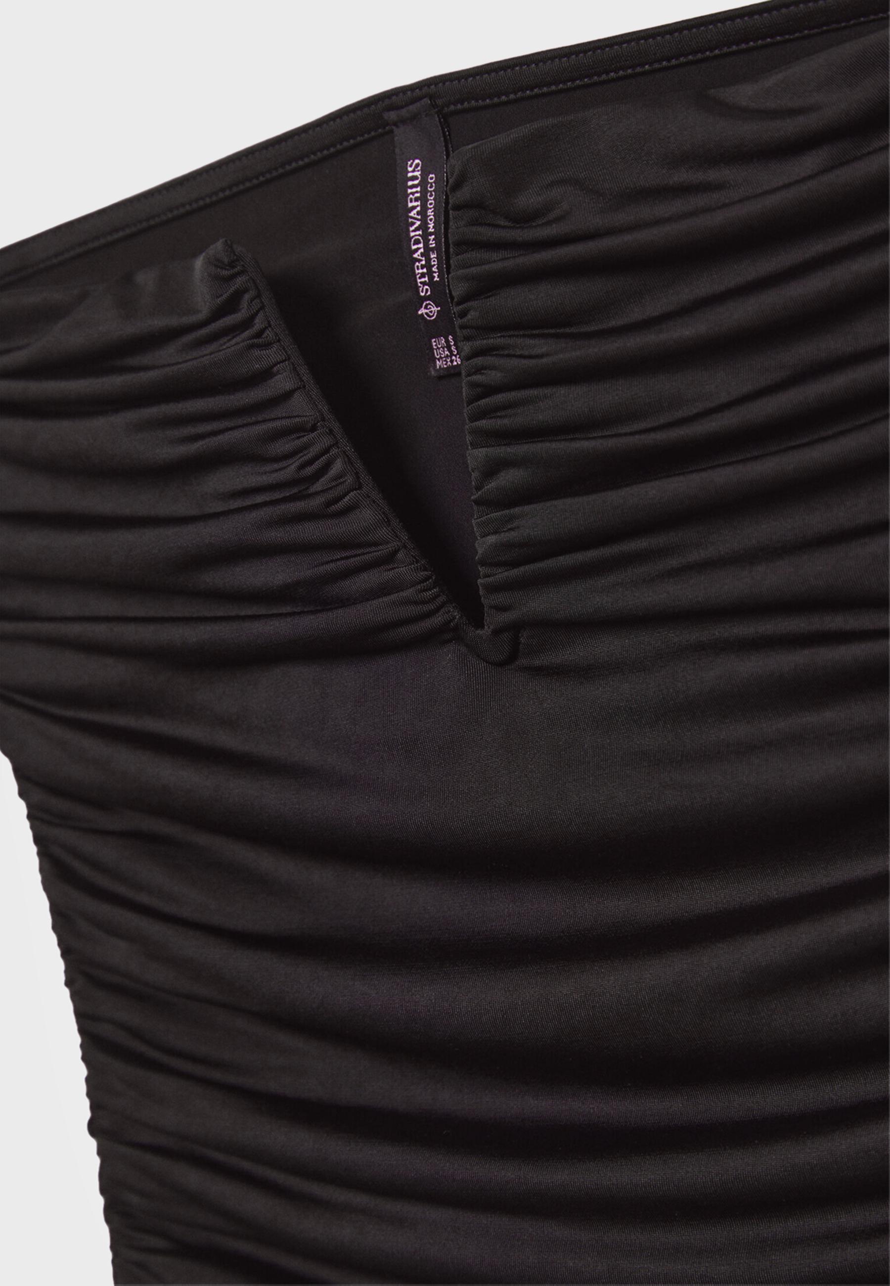 Draped V-detail bandeau top — Black