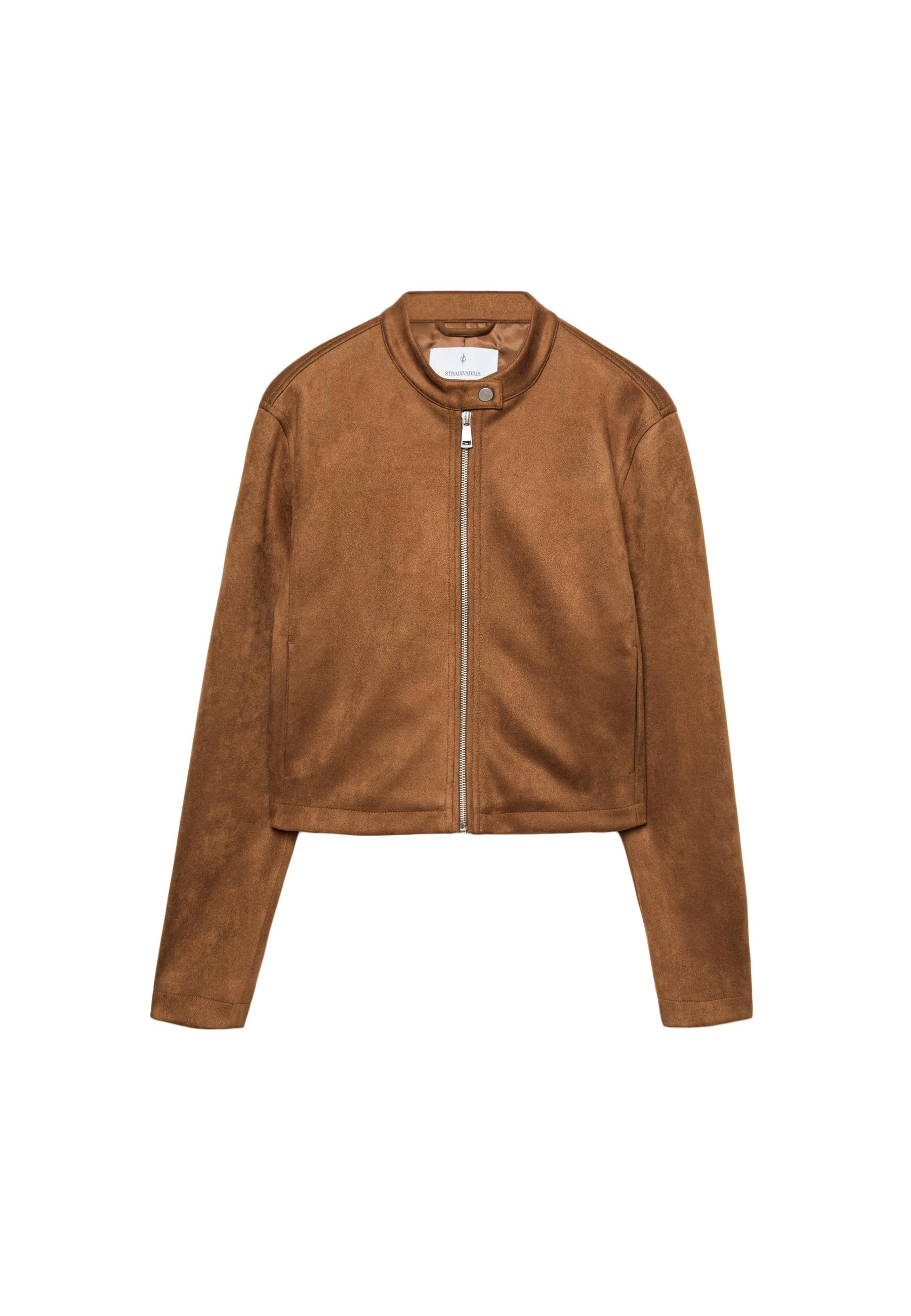Faux suede zip-up jacket — Brown