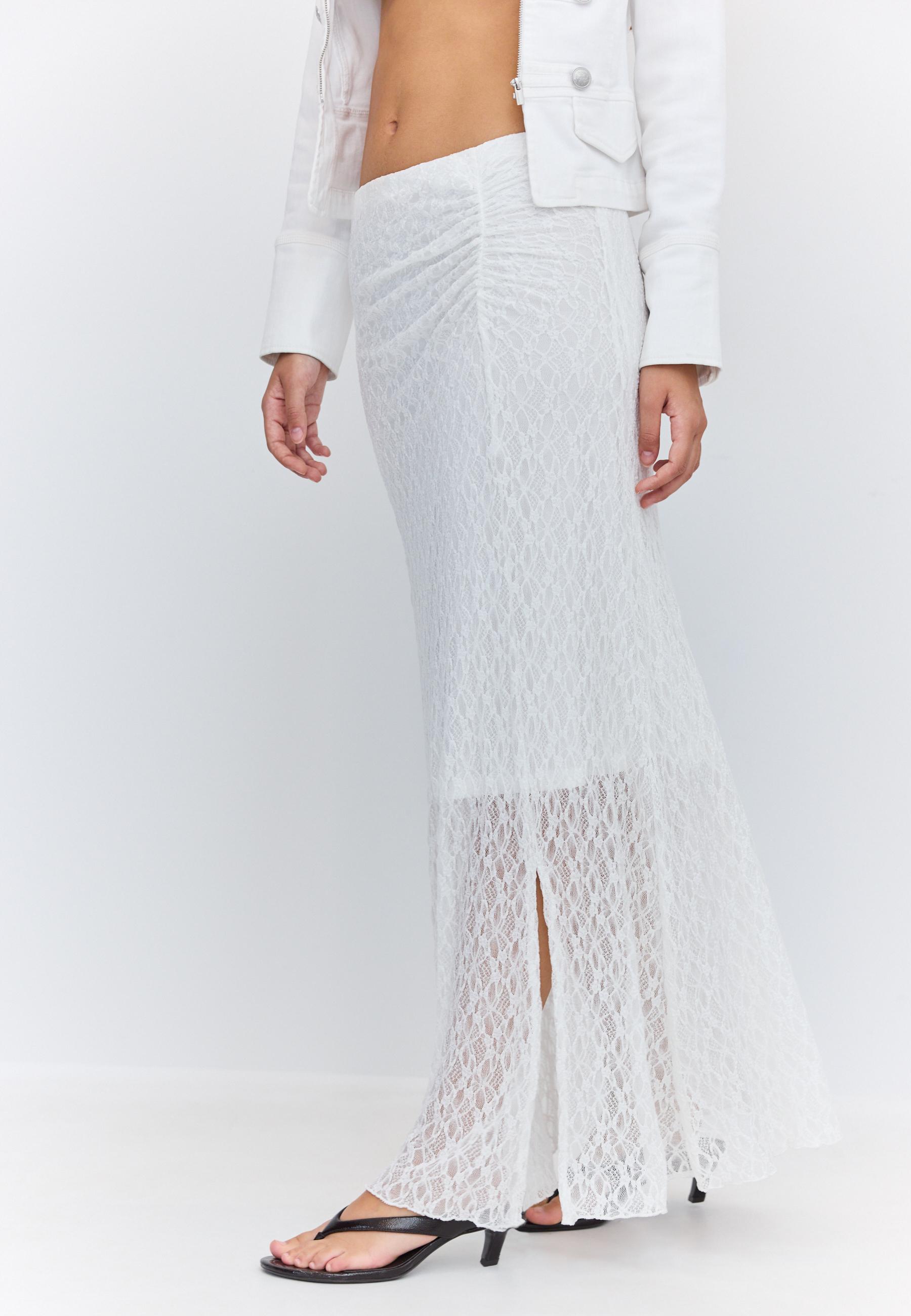 Gathered lace midi skirt — Ecru