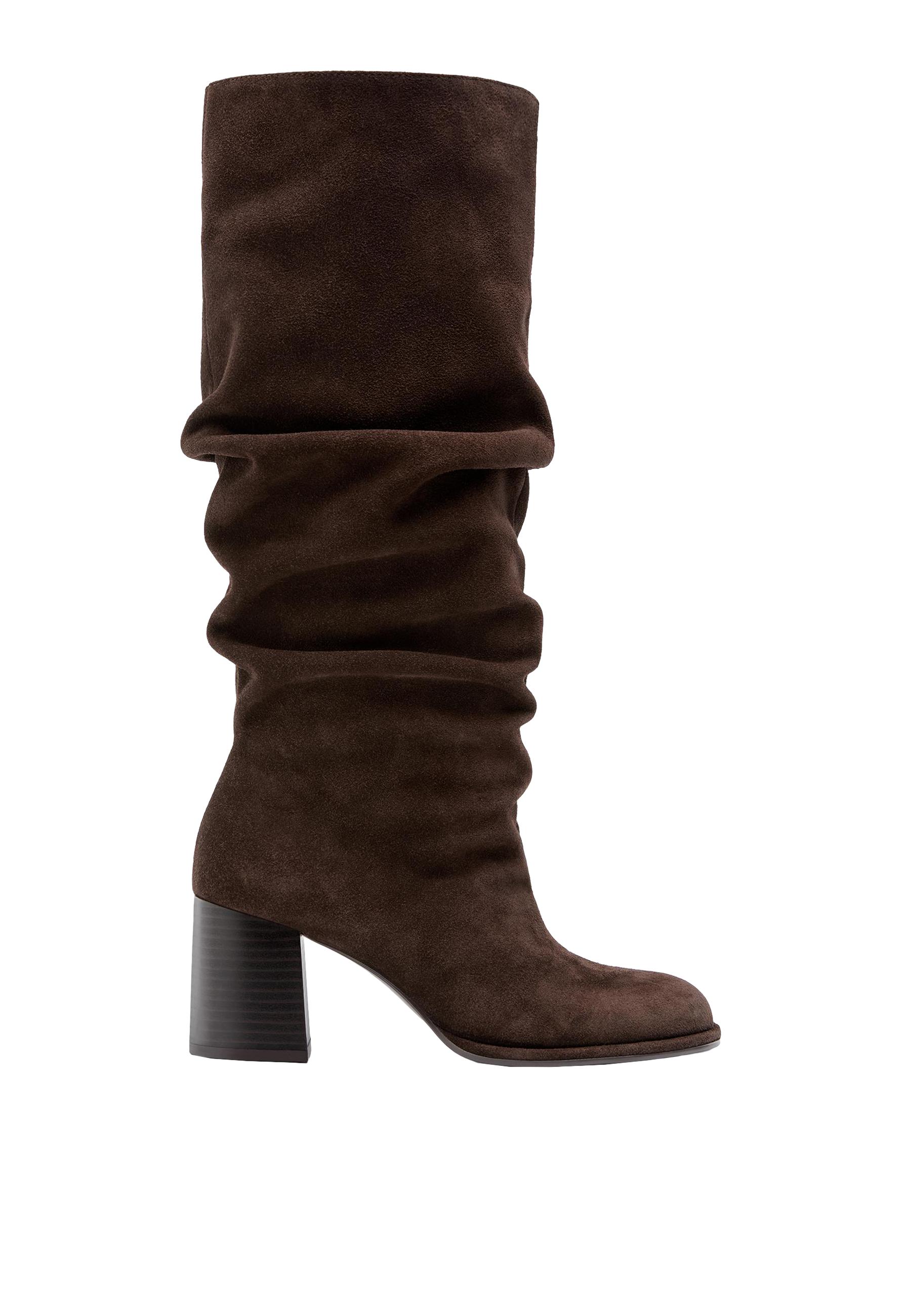 Slouchy leather heeled boots — BROWN