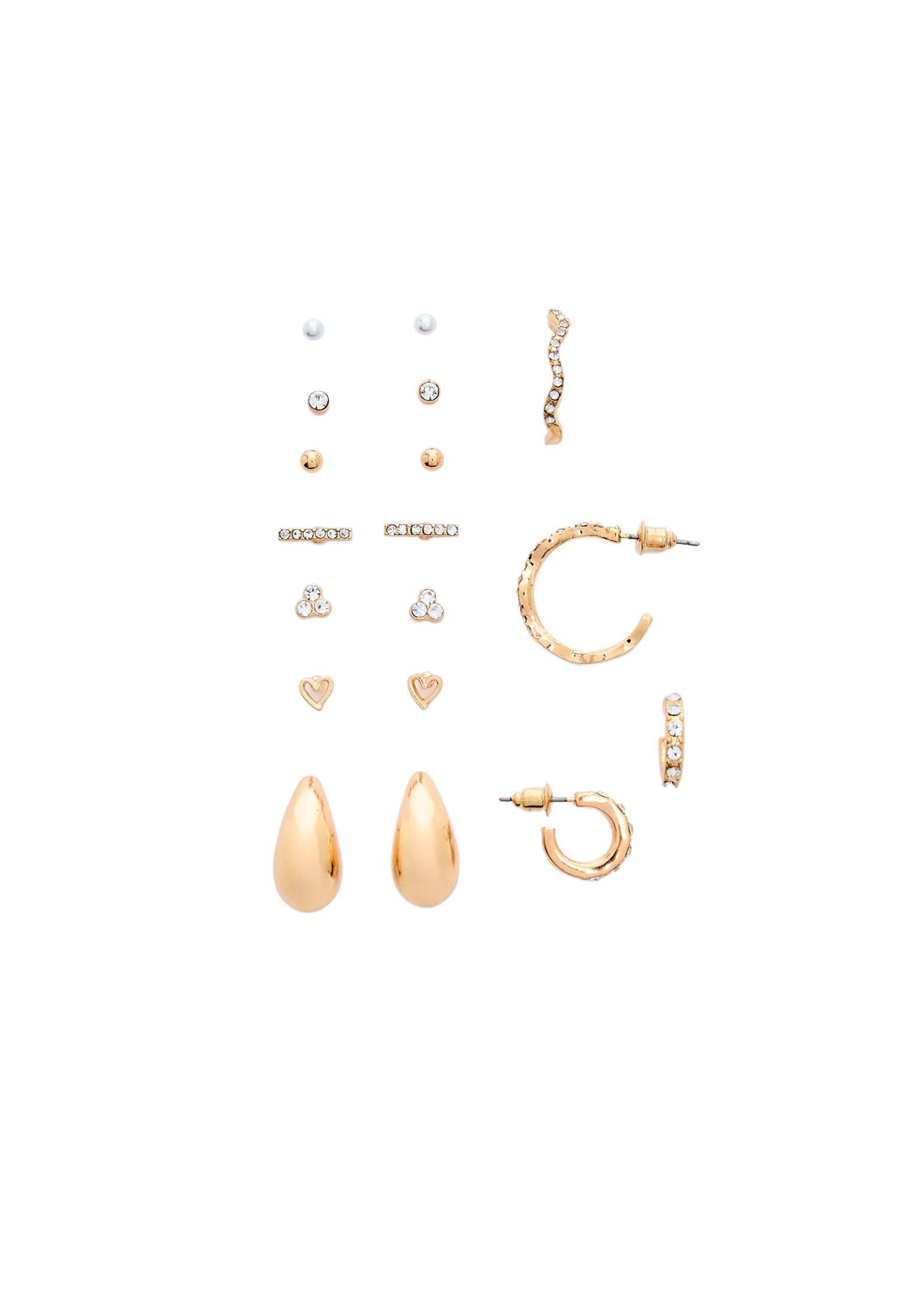 Set of 9 pairs of mini teardrop earrings — Gold