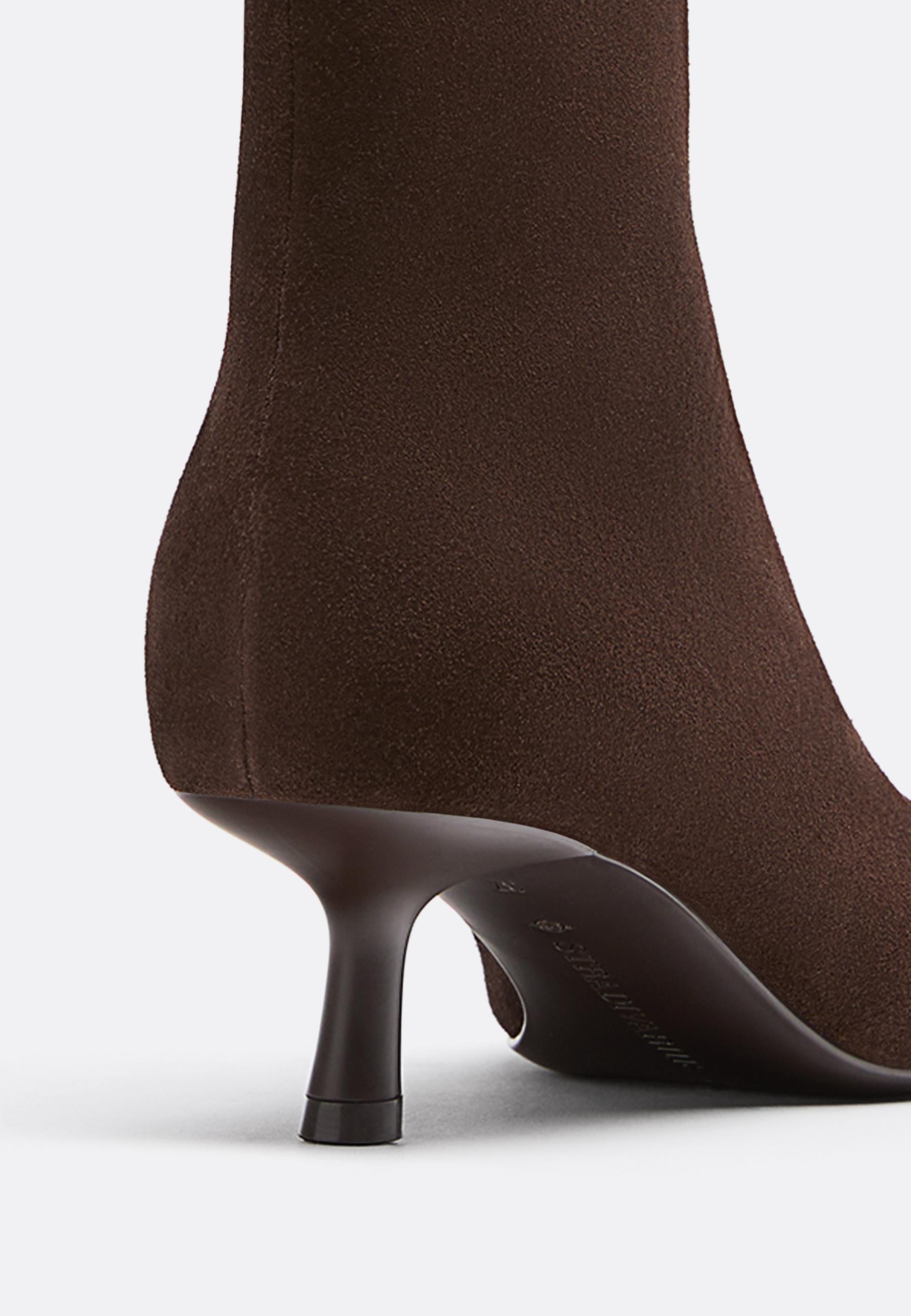 Split leather stiletto heel ankle boots — BROWN