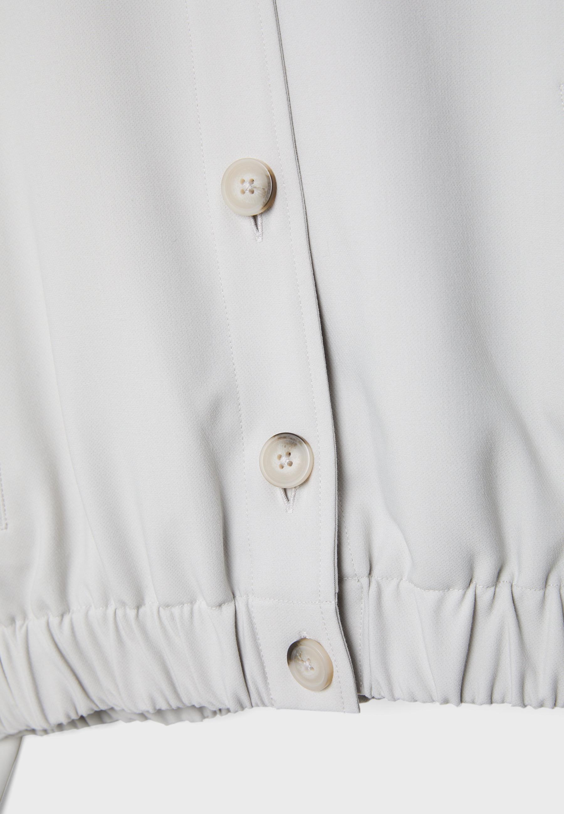 Puff sleeve round neck jacket — Ecru