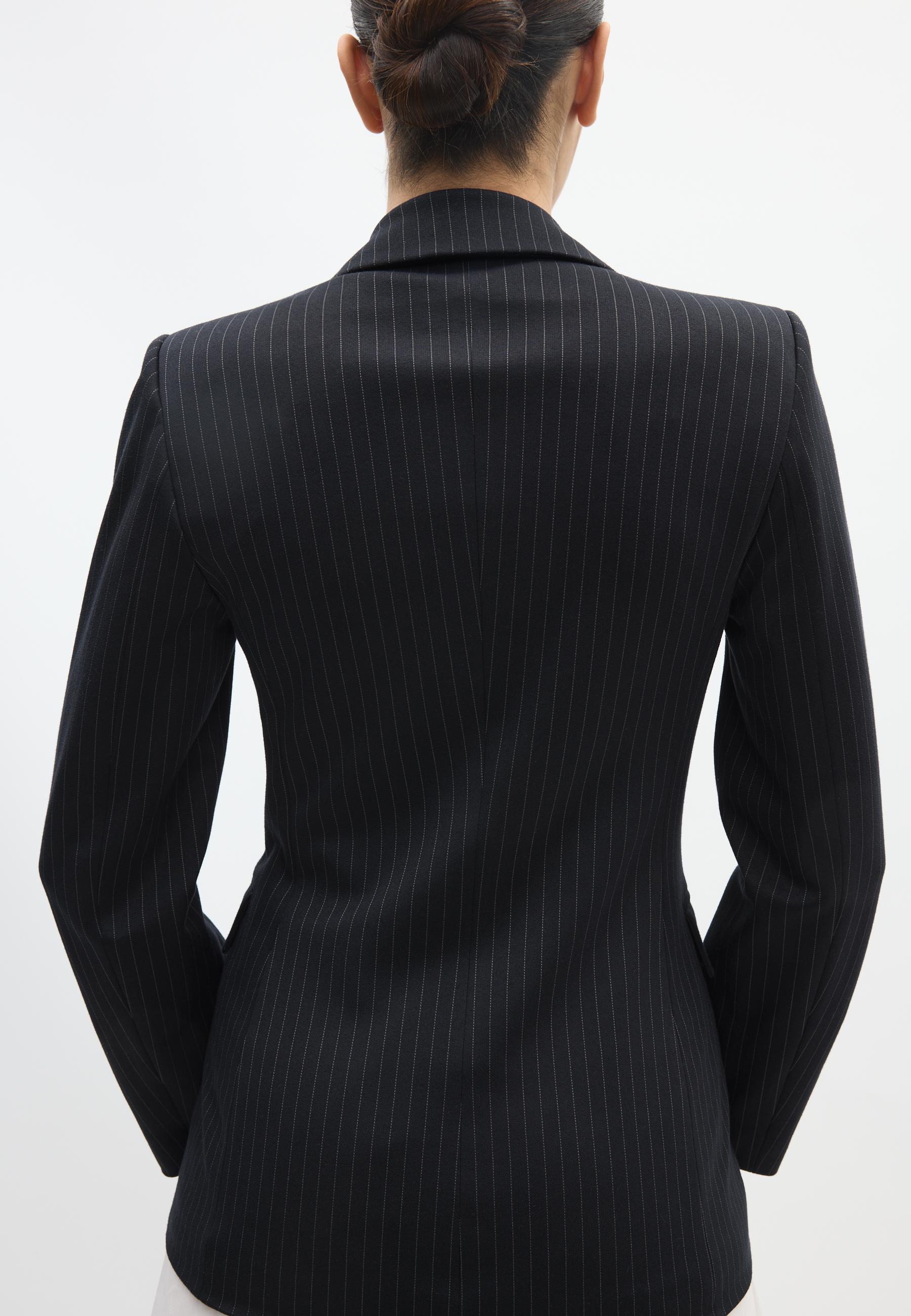 Basic striped knit blazer — Navy blue