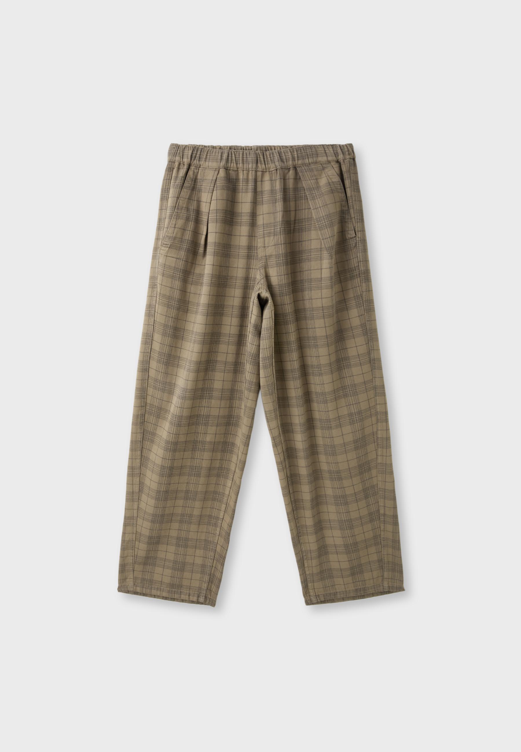 Checked wide straight-leg trousers — Beige