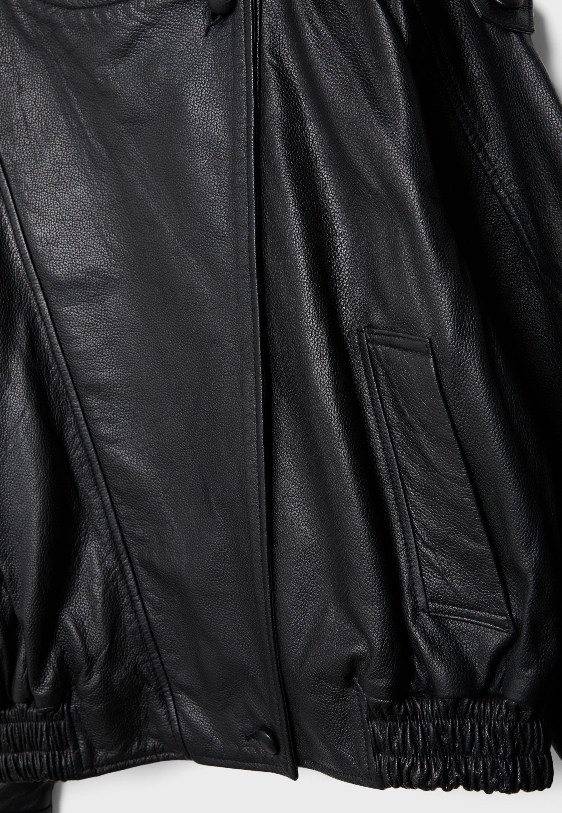 Oversize 100% leather flap jacket — Black