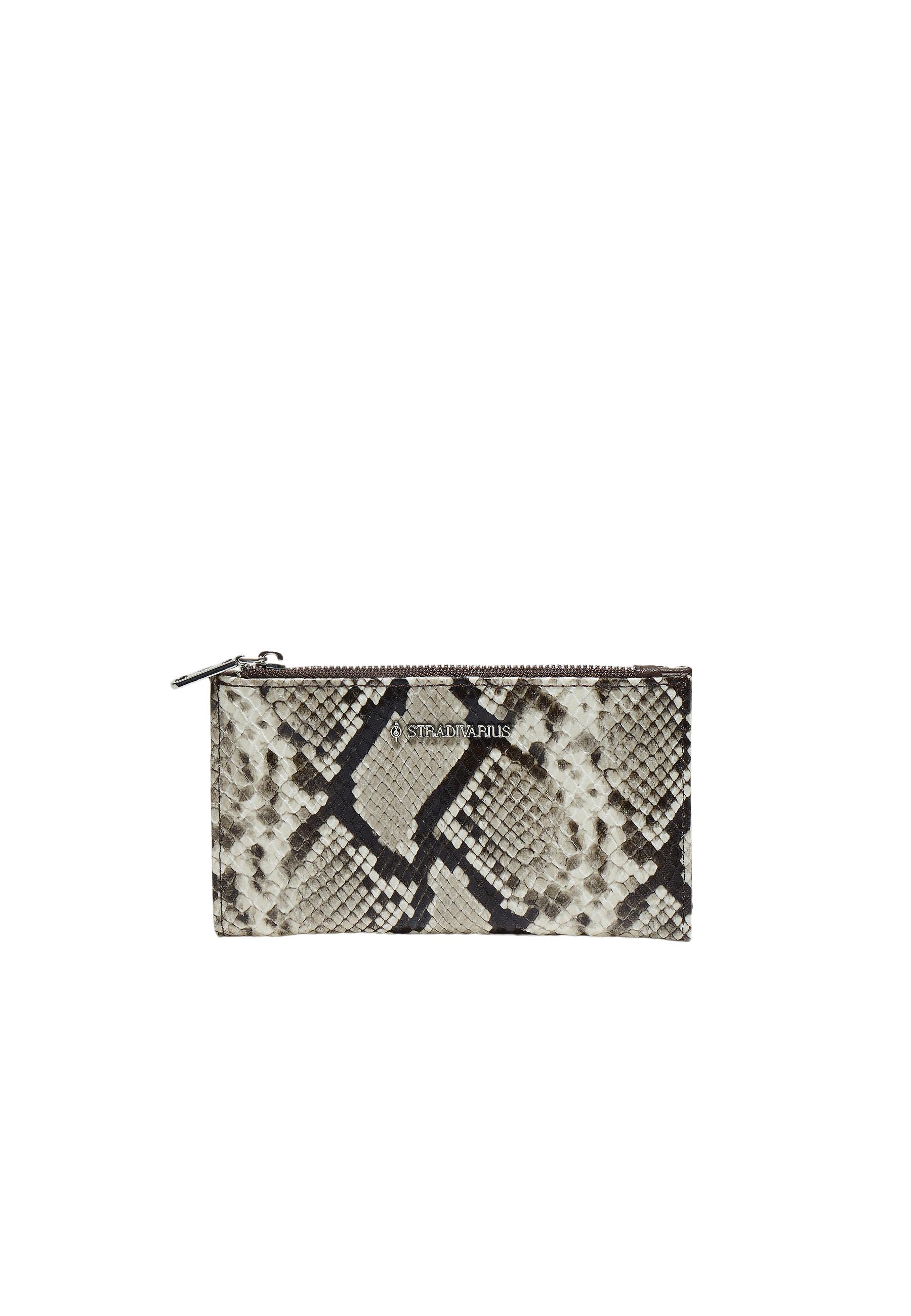 Basic snakeskin print purse — Stone