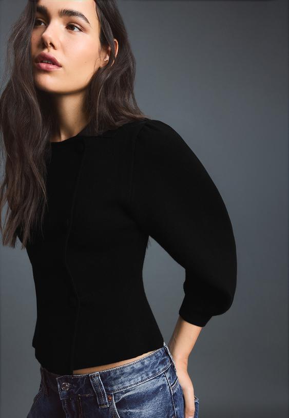 Stradivarius Double-Breasted Knit Cardigan Black Xs