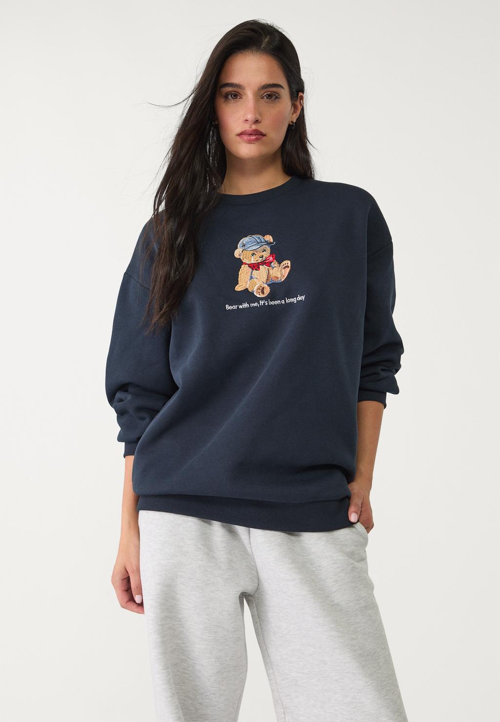 Embroidered bear sweatshirt