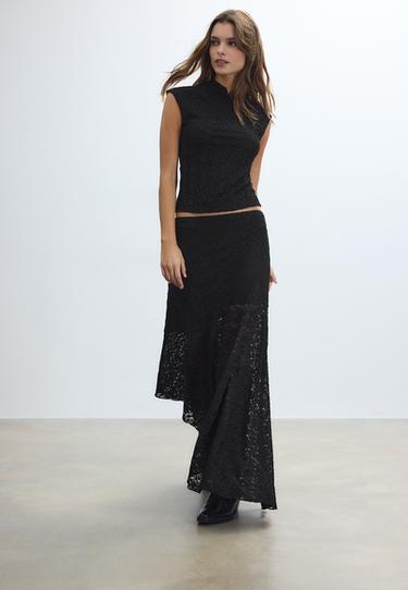 Asimetrik dantel midi etek - Görsel 3