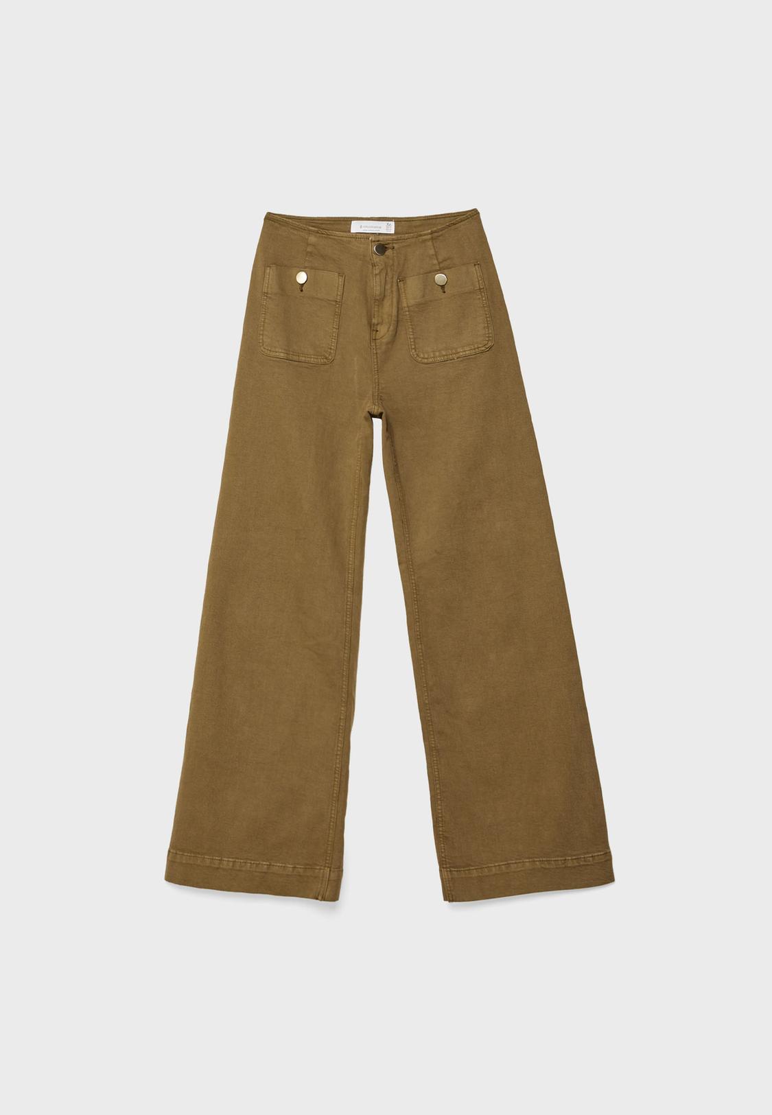 Stradivarius - D77 - Pantaloni Minimal In Tessuto A Coste Color Bordeaux Con Tasche