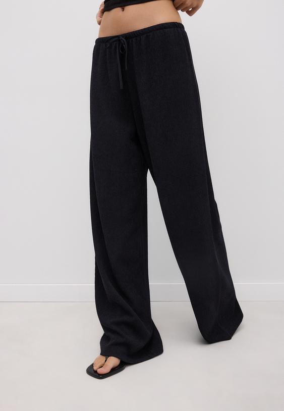 Stradivarius Pantalon Fluide Effet Froissé Noir Xl