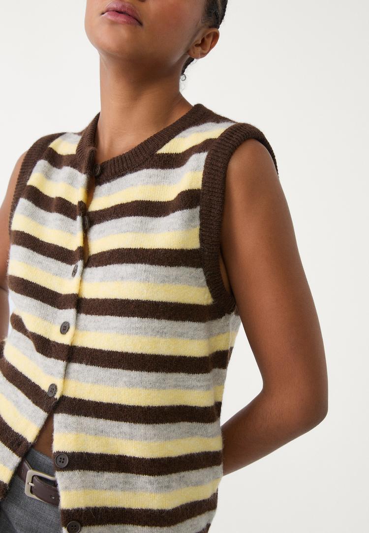 veste sans manches en maille boutonnee a rayures