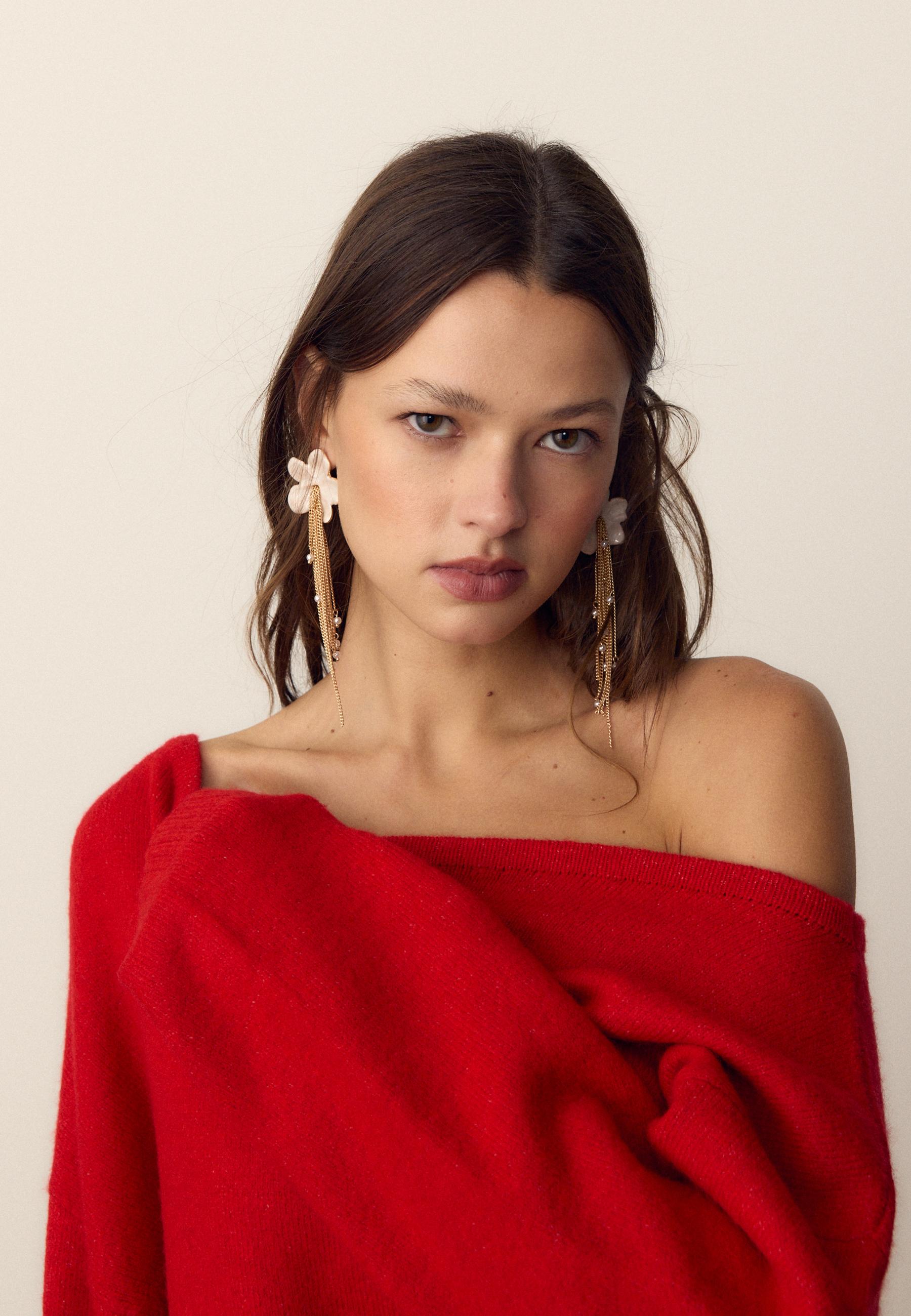Enamelled flower chain cascade earrings — Ecru