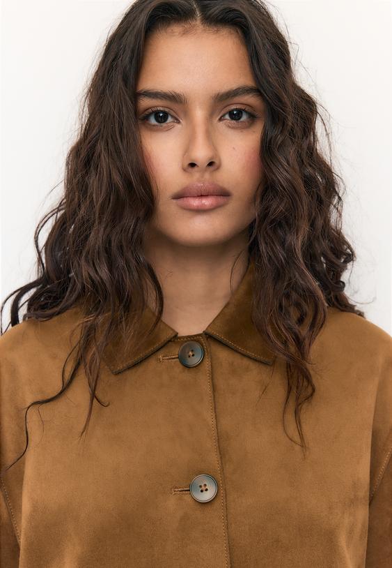 Stradivarius Faux Suede Jacket With Pockets Pale Camel Xl