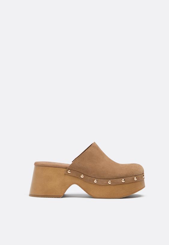 zuecos plataforma piel