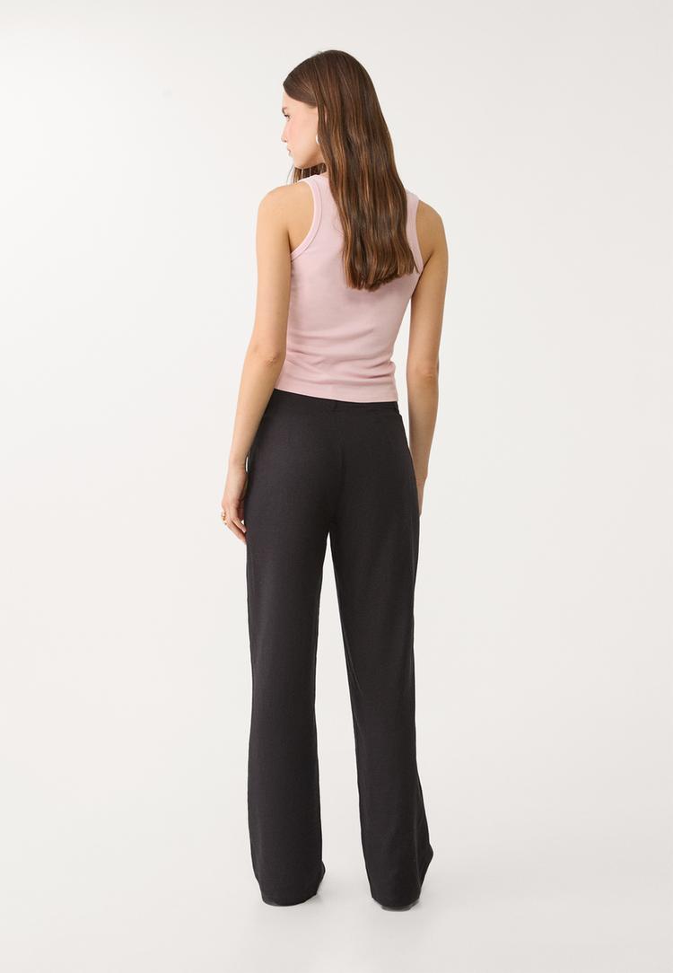 pantalon recto fluido con lino