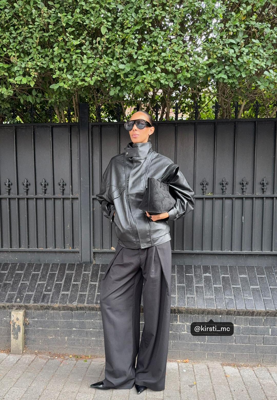 Oversize leather effect jacket — Black