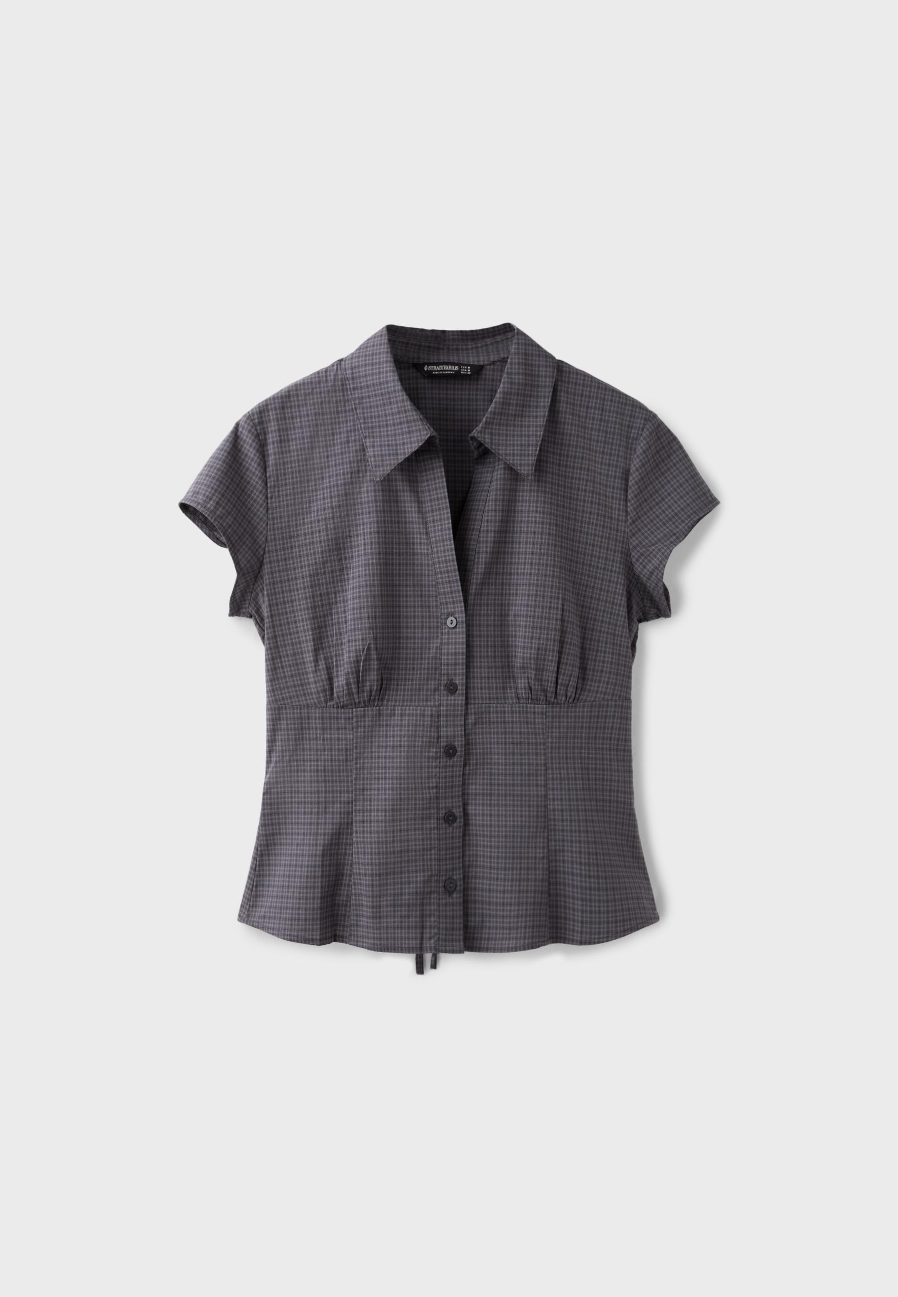 Short sleeve under-bust seam shirt — Dark grey