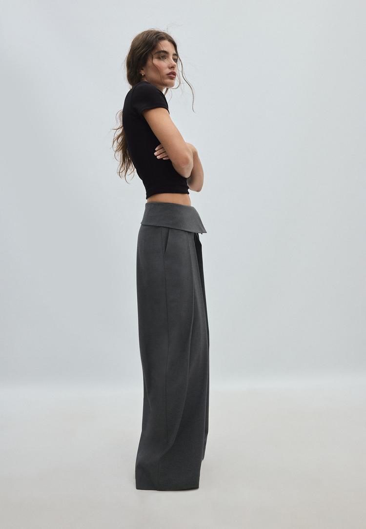 kıvrık belli genis paca pantolon l04615152