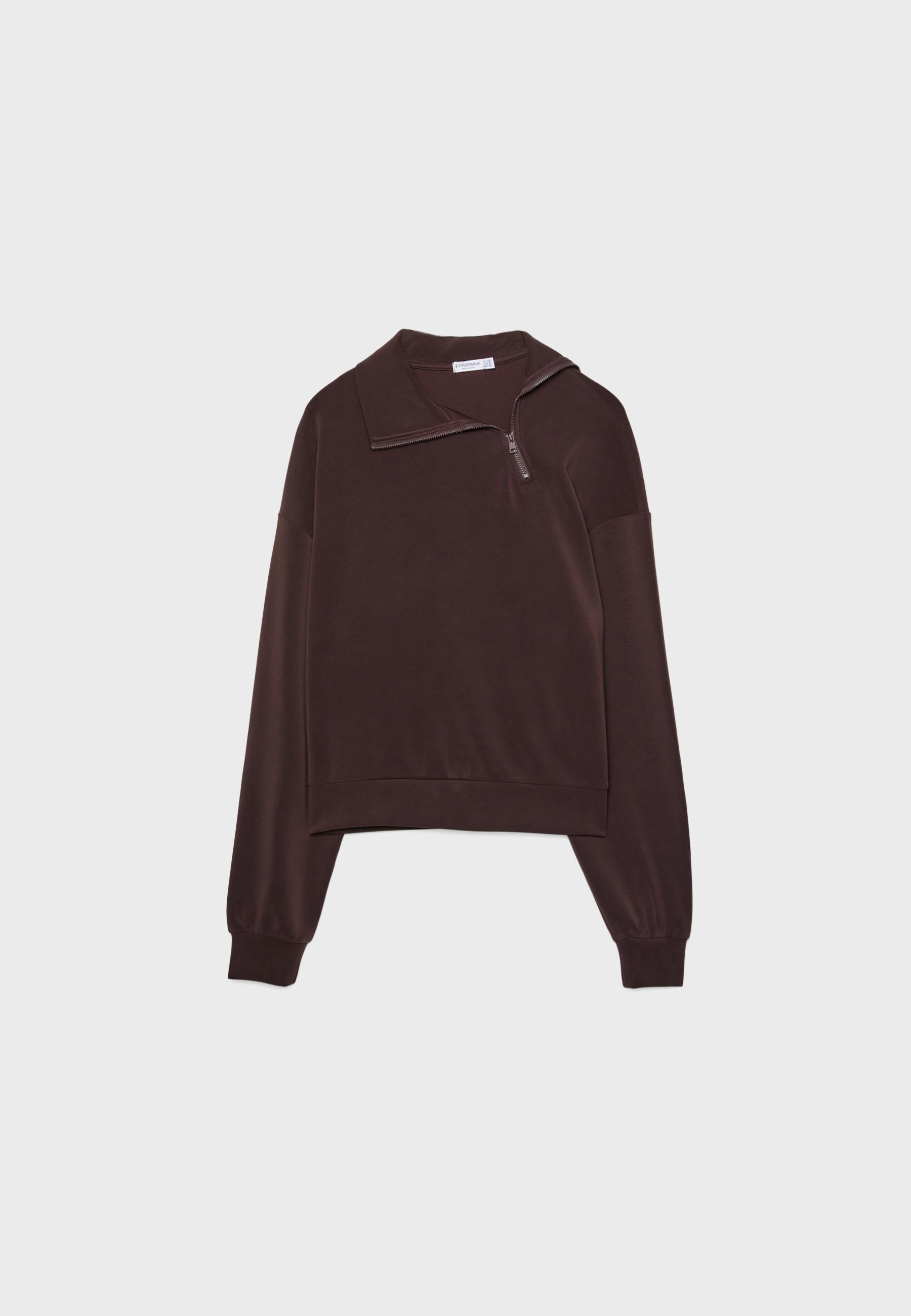 Soft-touch sweatshirt with side zip — Brown