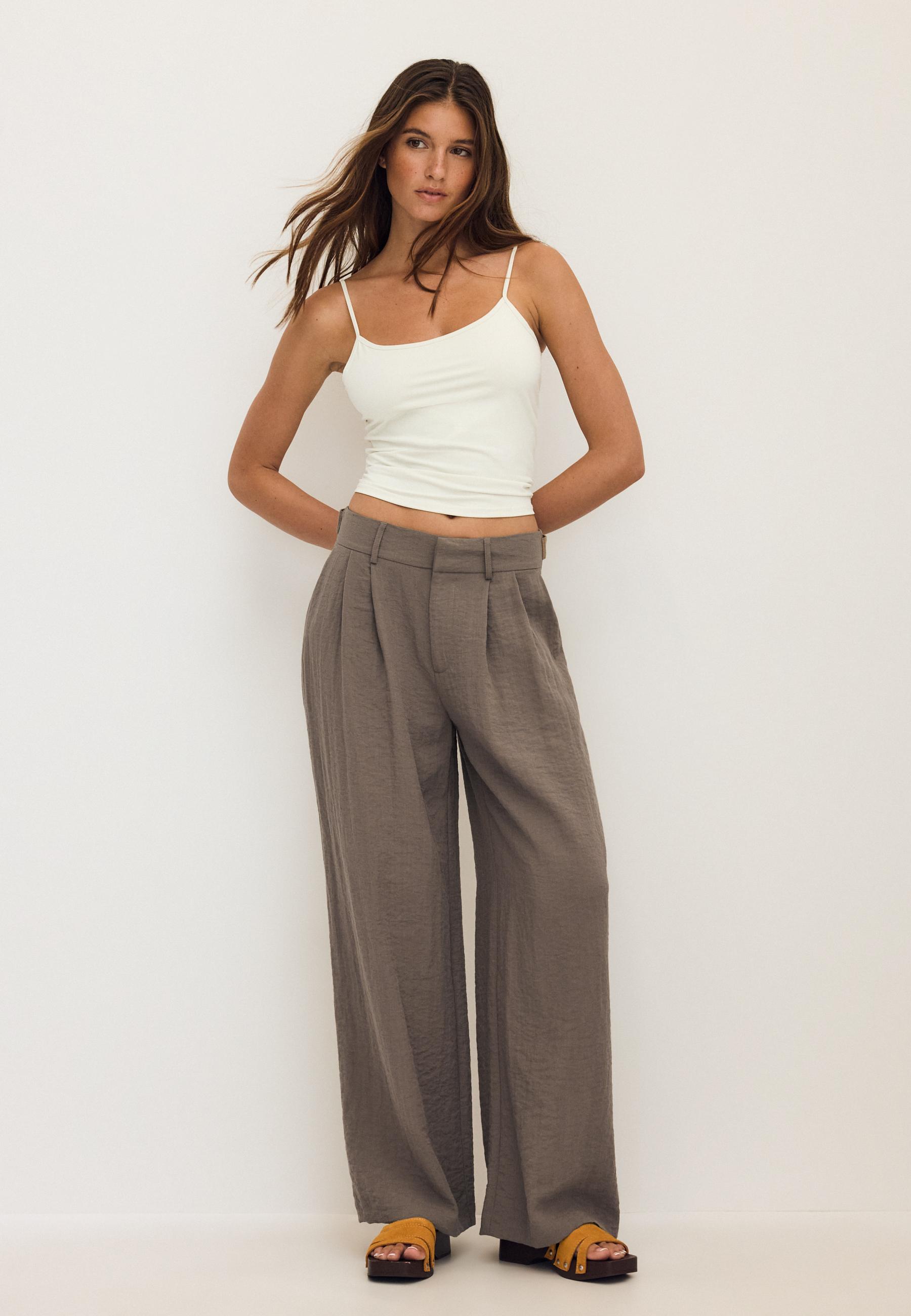 Adjustable rustic wide-leg trousers — Brown