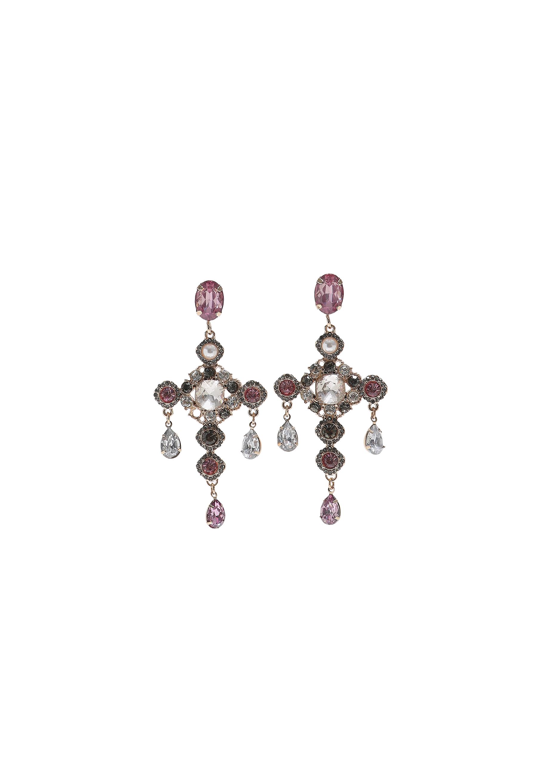 Jewelled cross earrings — Khaki