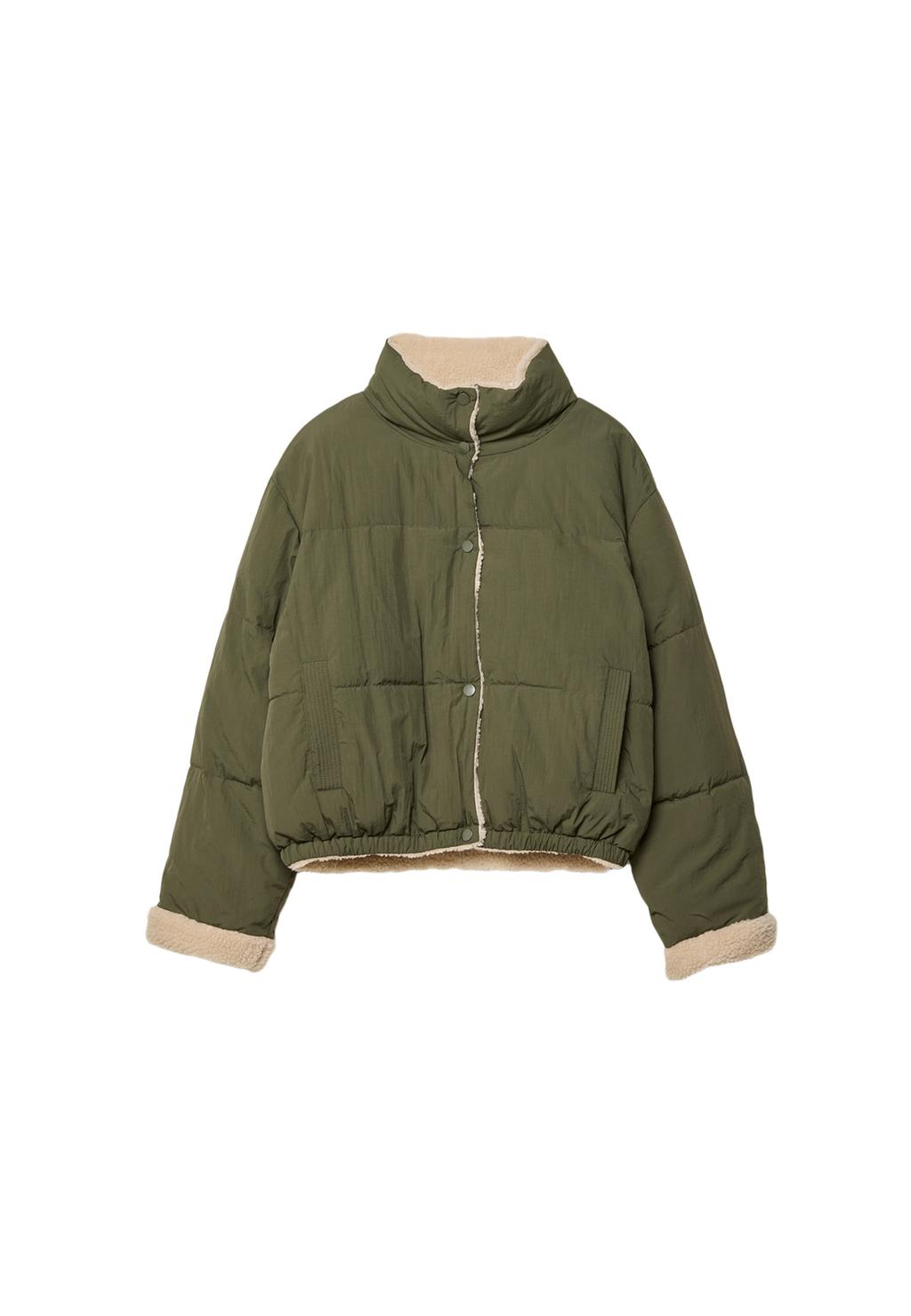Reversible faux shearling lined puffer jacket