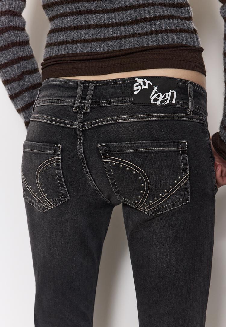 dusuk bel zımbalı bootcut fit jean