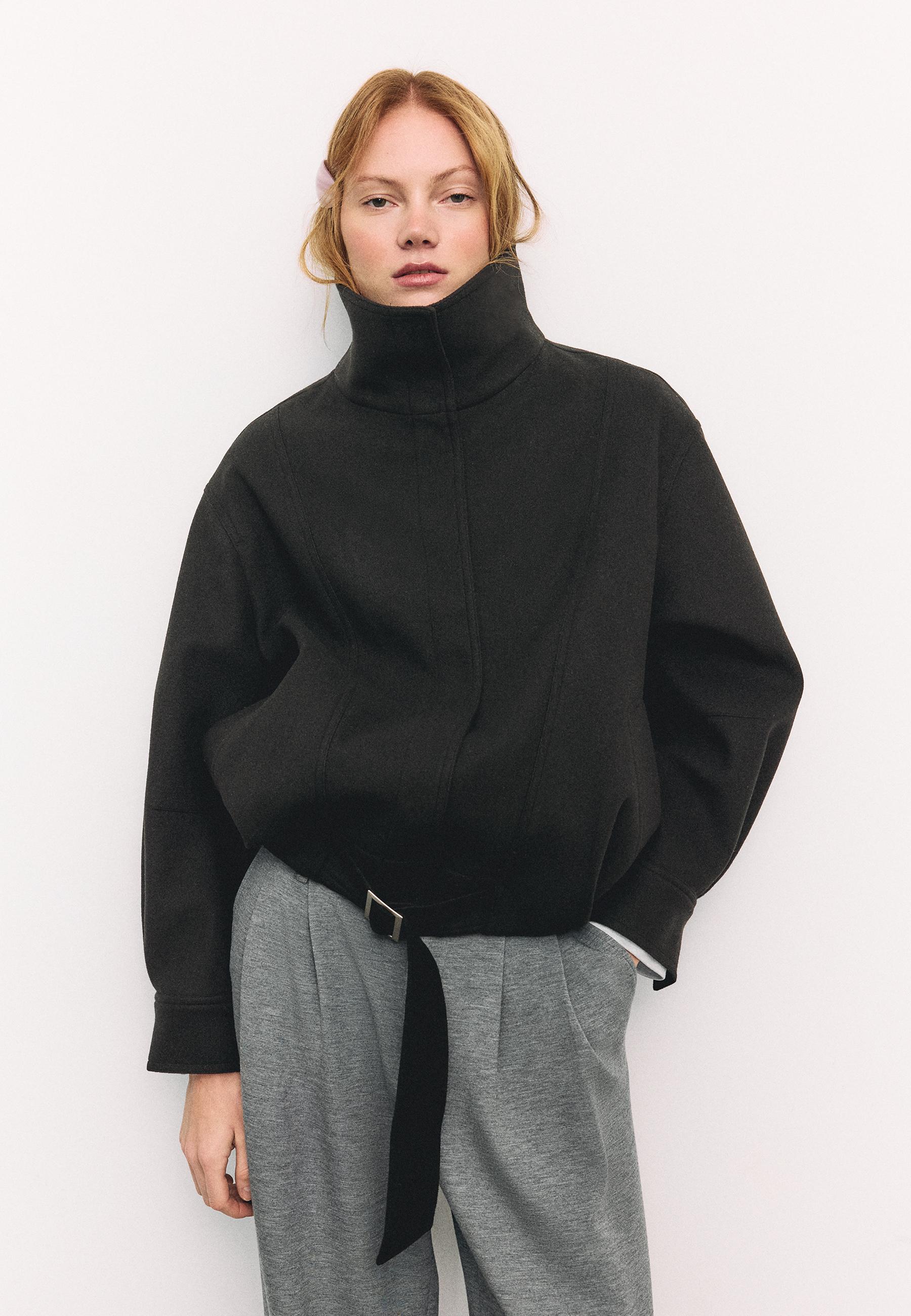Oversize soft-touch bomber jacket — Black