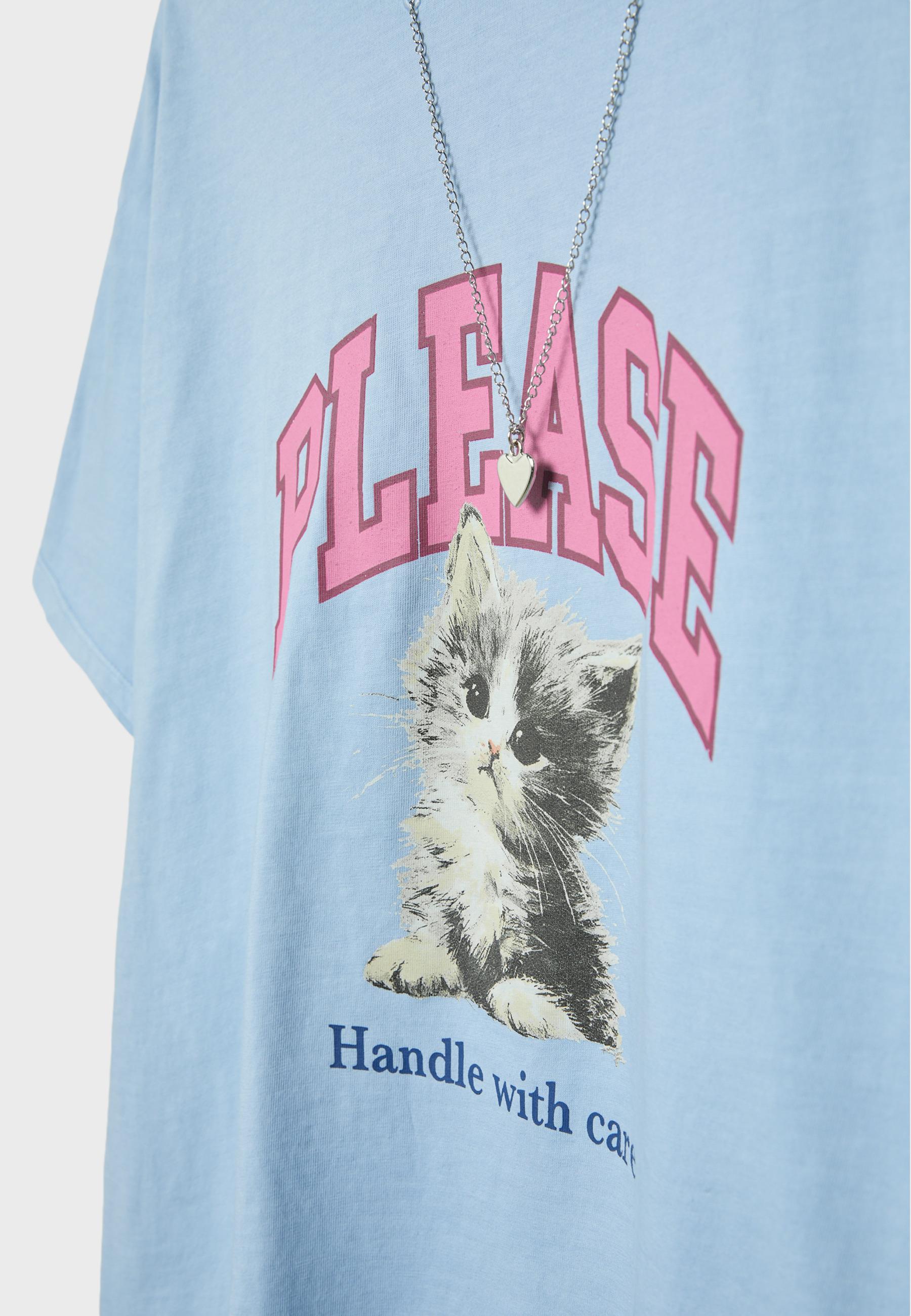 Short sleeve T-shirt with graphic and appliqué — Royal blue