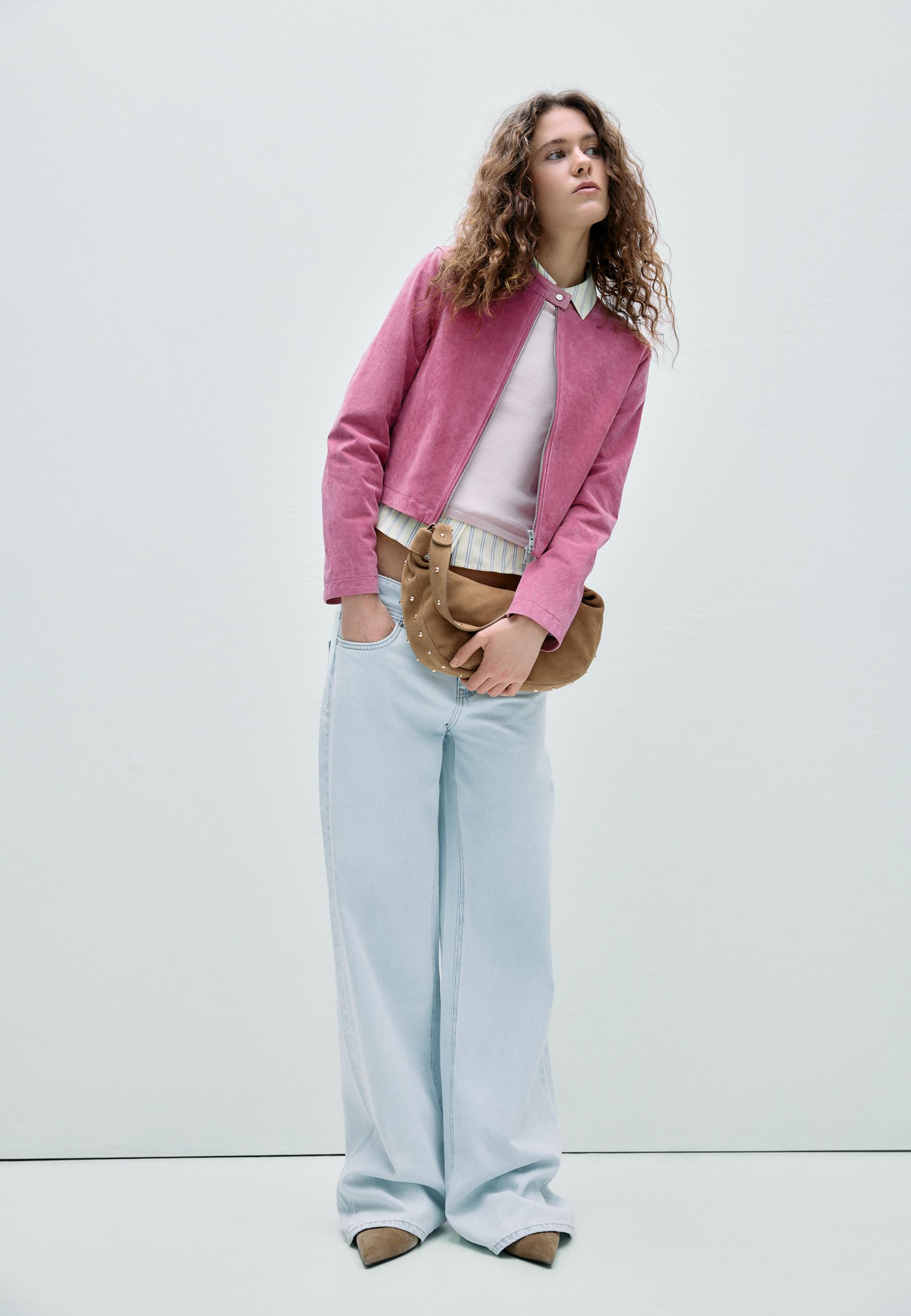 100% leather biker jacket — Bubblegum pink