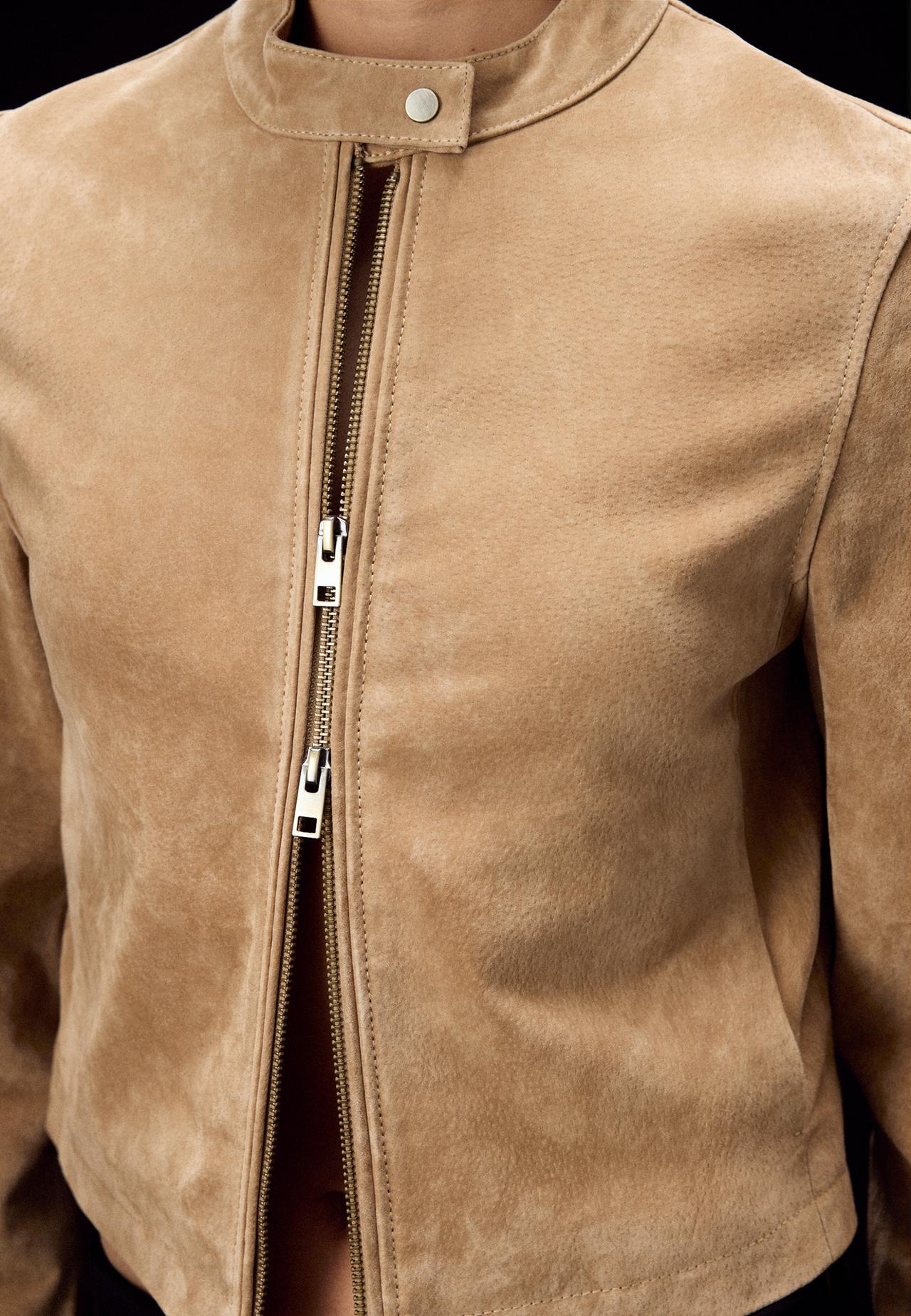 100% leather biker jacket — Stone