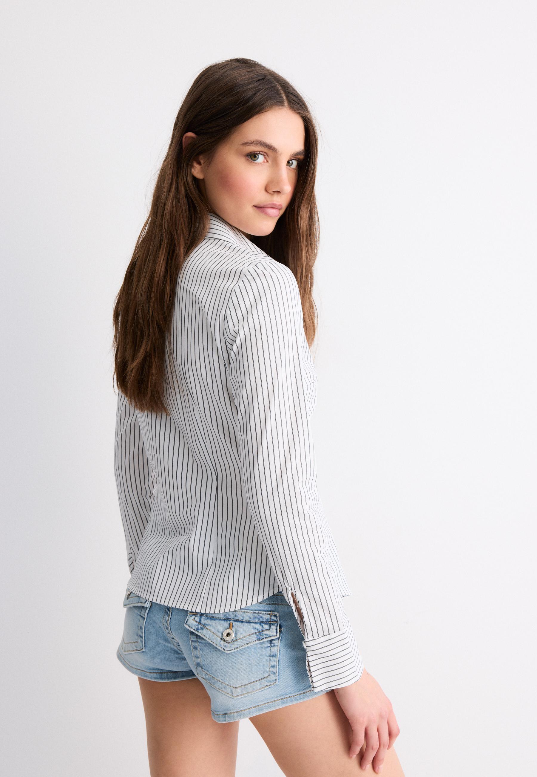 Basic striped fitted shirt — Black