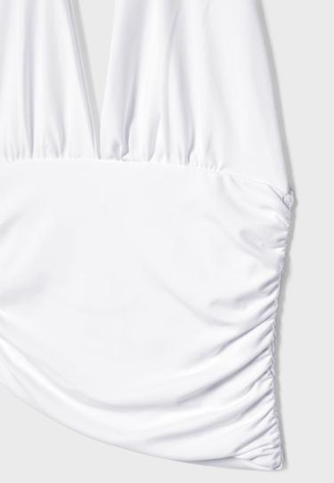 Ruched halter top with neck tie — Ecru 9