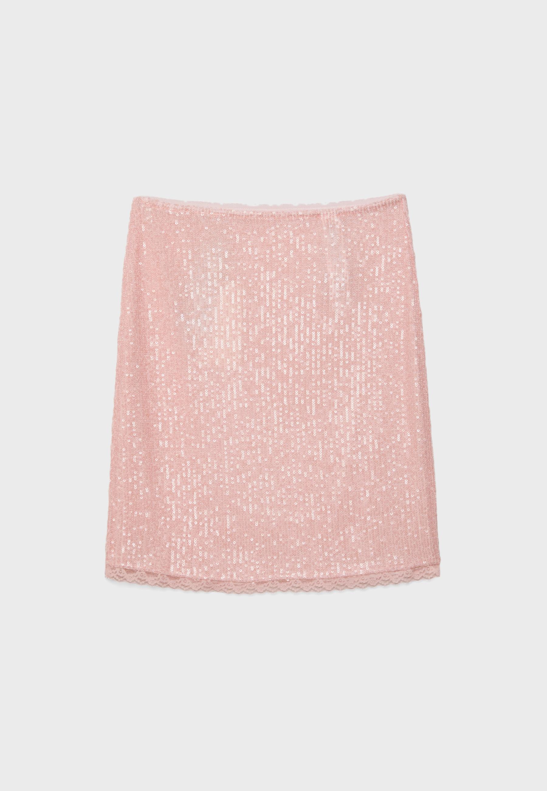 Sequin midi skirt — Pastel pink