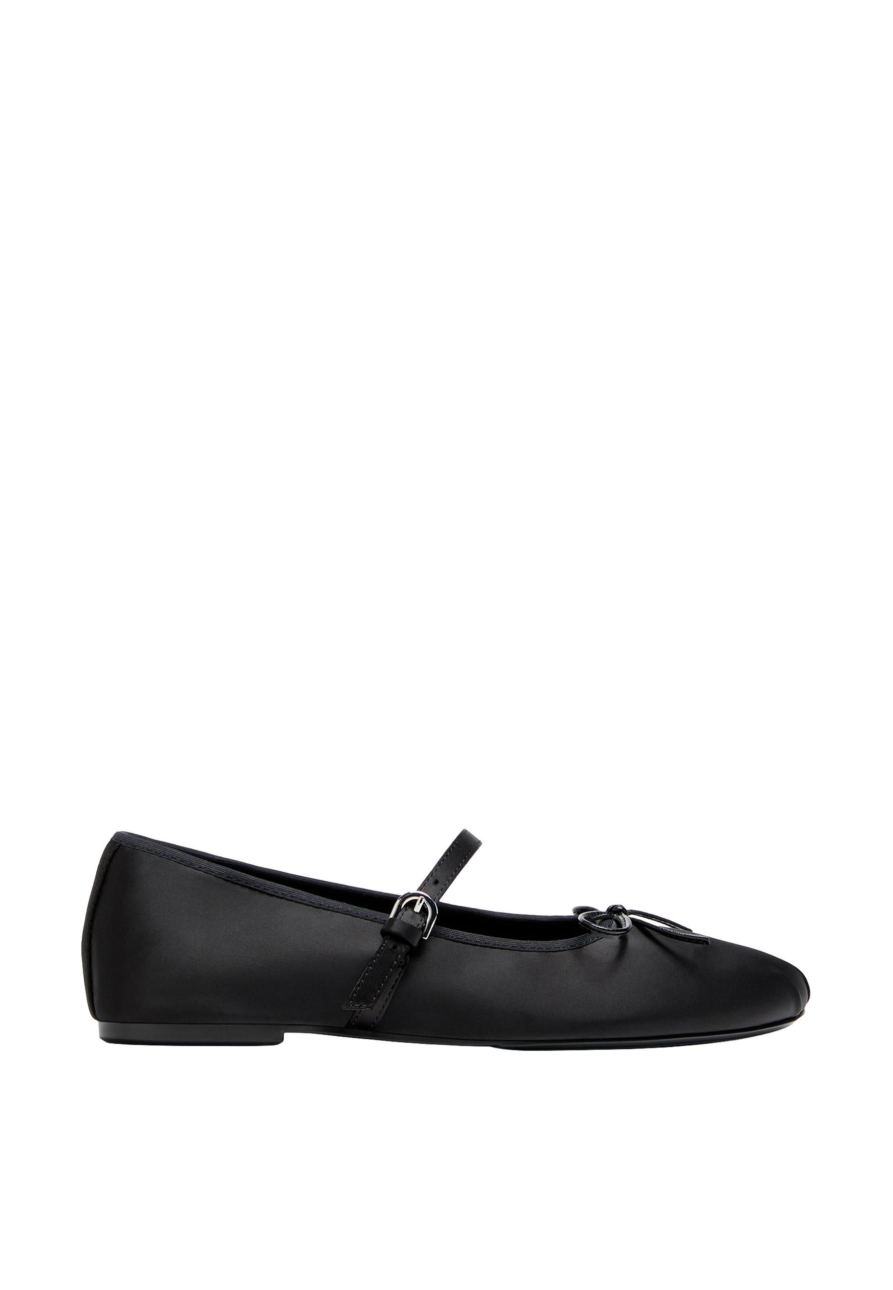 Satin buckle ballet flats — BLACK