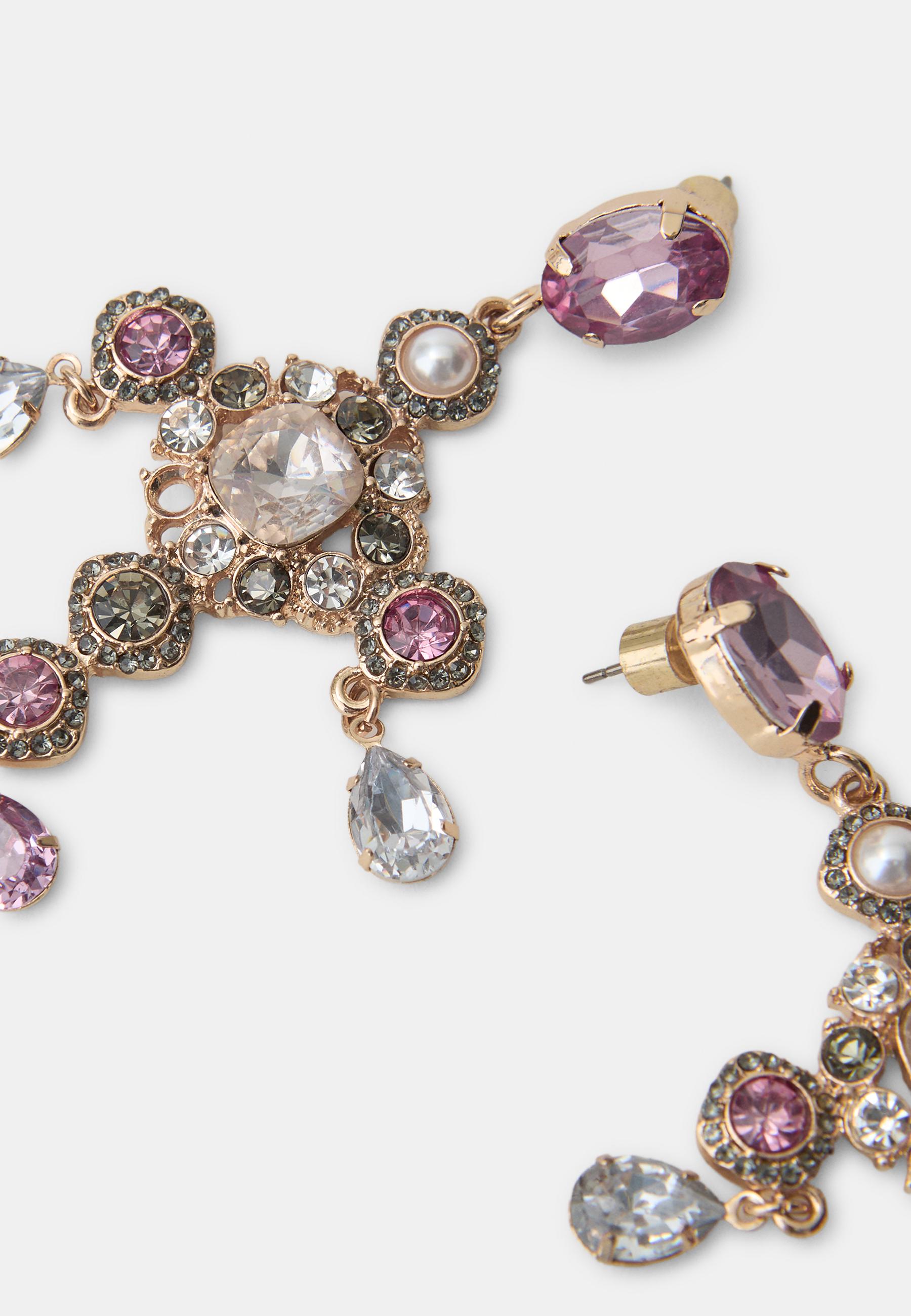 Jewelled cross earrings — Khaki
