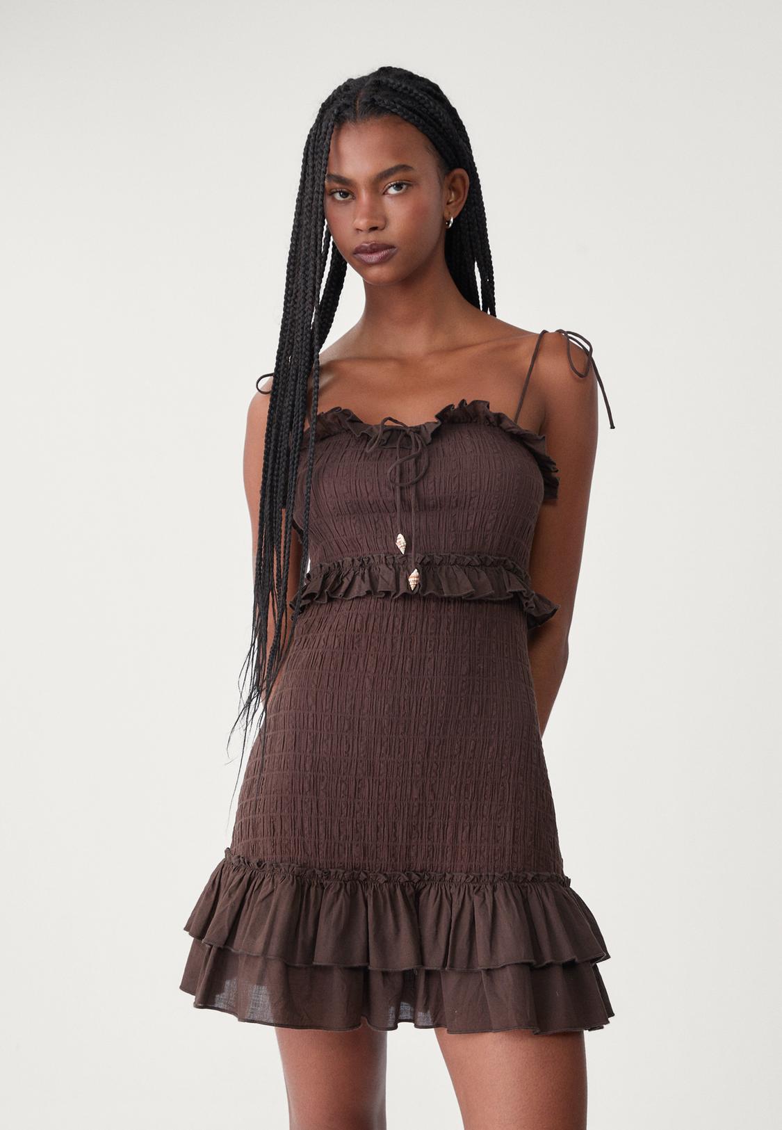 Stradivarius Mujer Vestido Corto Volantes Stradivarius