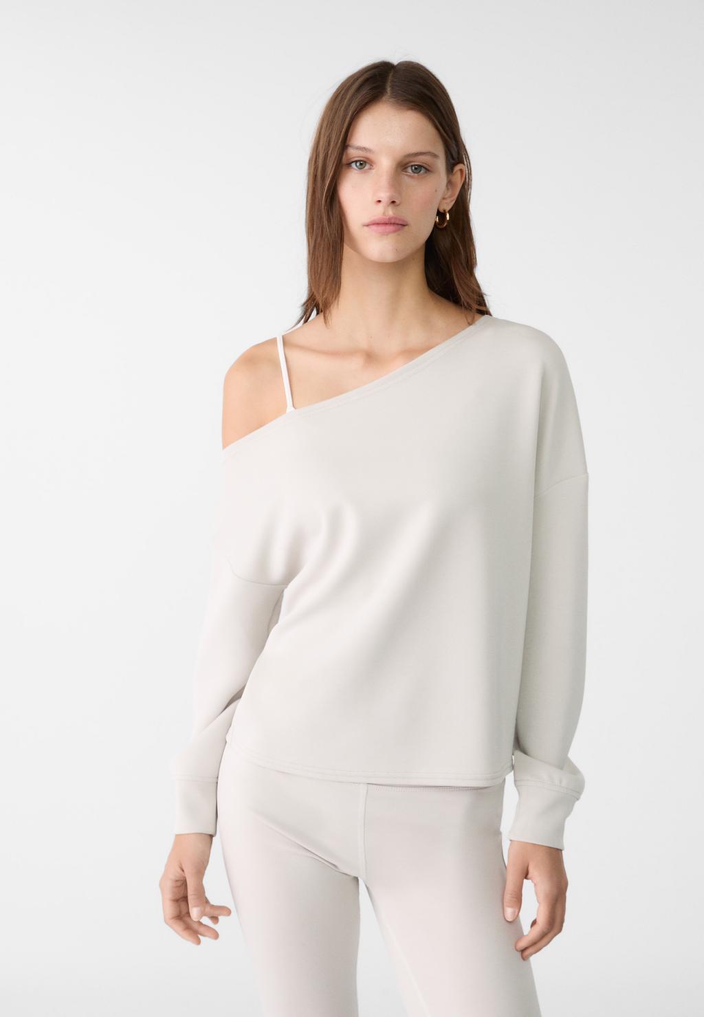 Soft-touch exposed shoulder sweatshirt