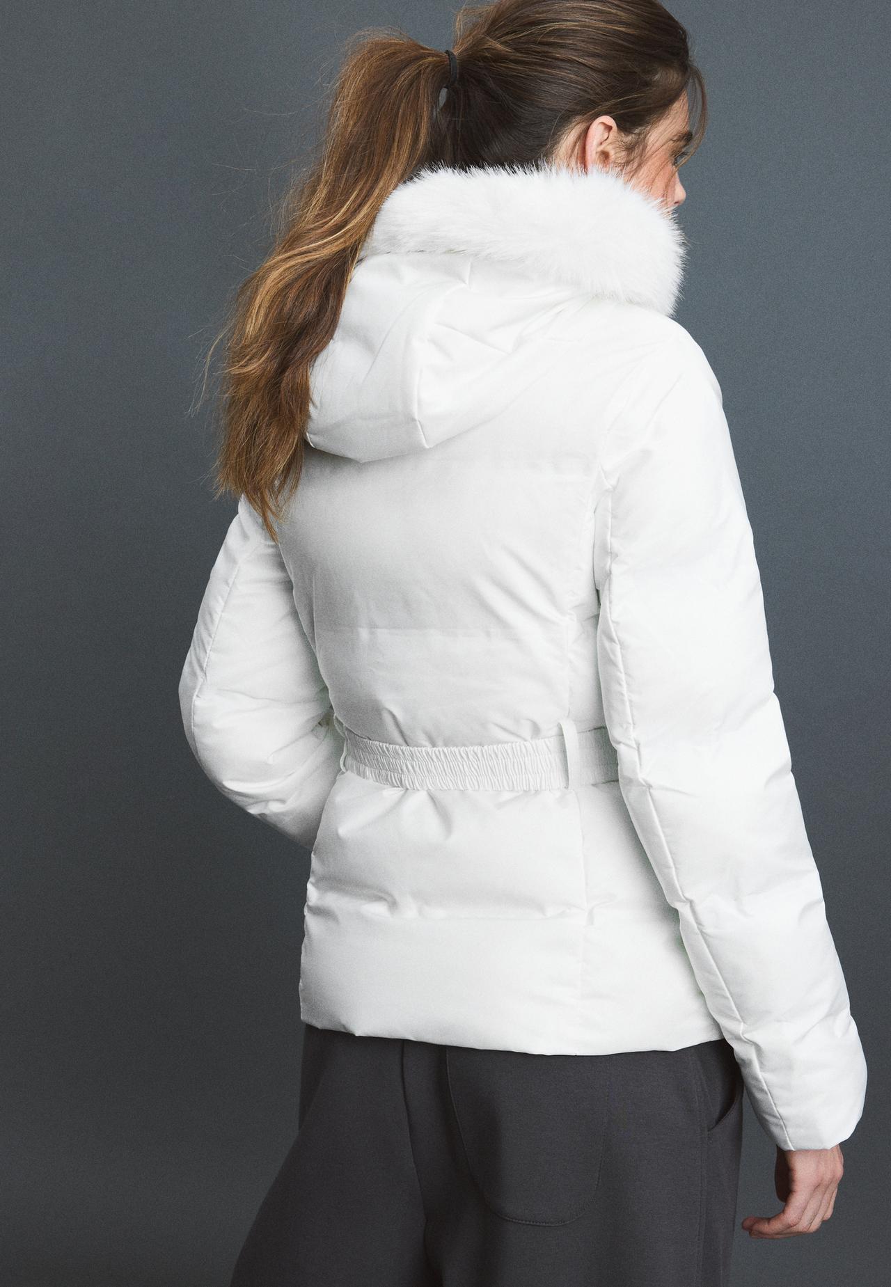 Belted hooded padded jacket — Ecru