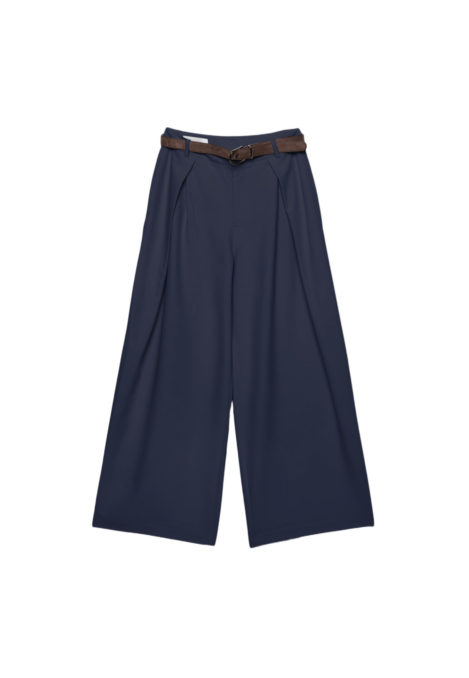 Maxi-dart trousers with belt — Dark blue