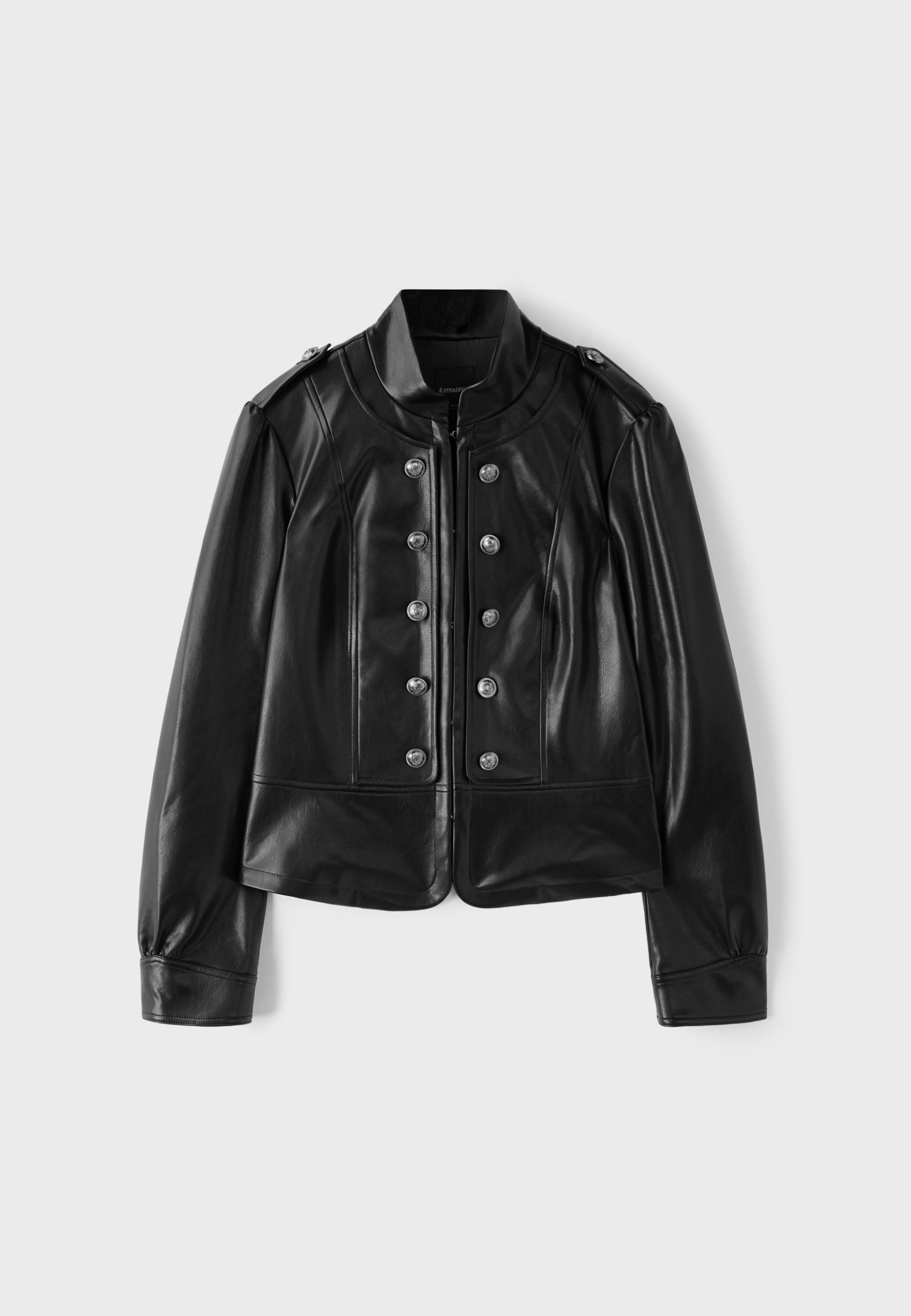 Leather effect blazer with engraved buttons — Black