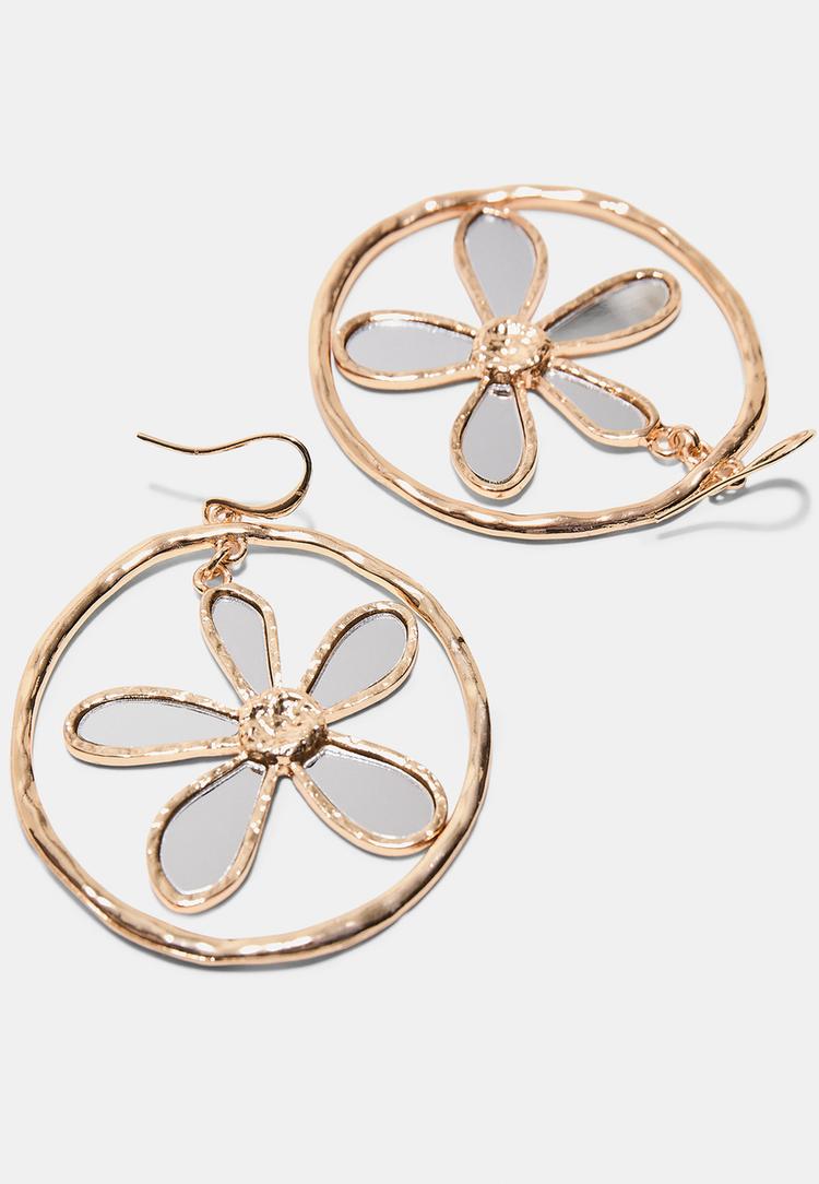 Stradivarius Σκουλαρίκι Κρίκος Λουλούδι Χρυσαφί Os φωτογραφία