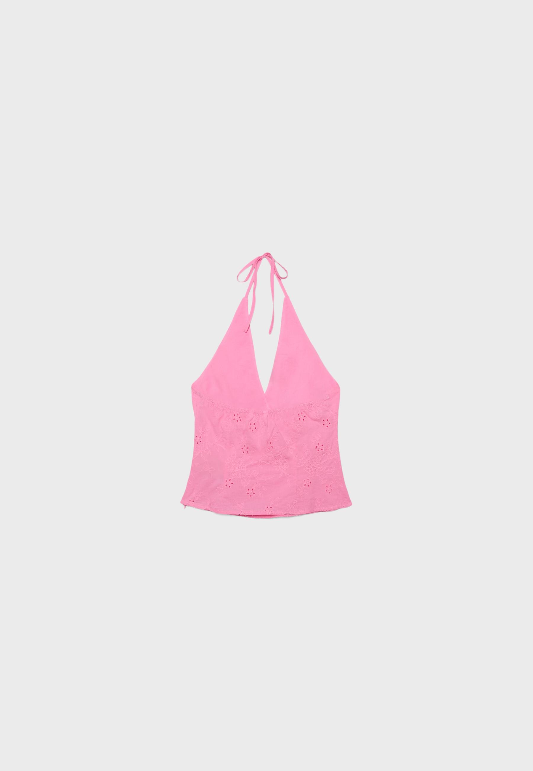 Embroidered halter top — Bubblegum pink